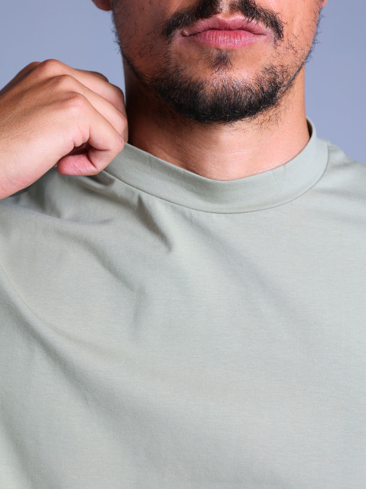 Hi-Neck Pima Cotton T-Shirt - Olive Green