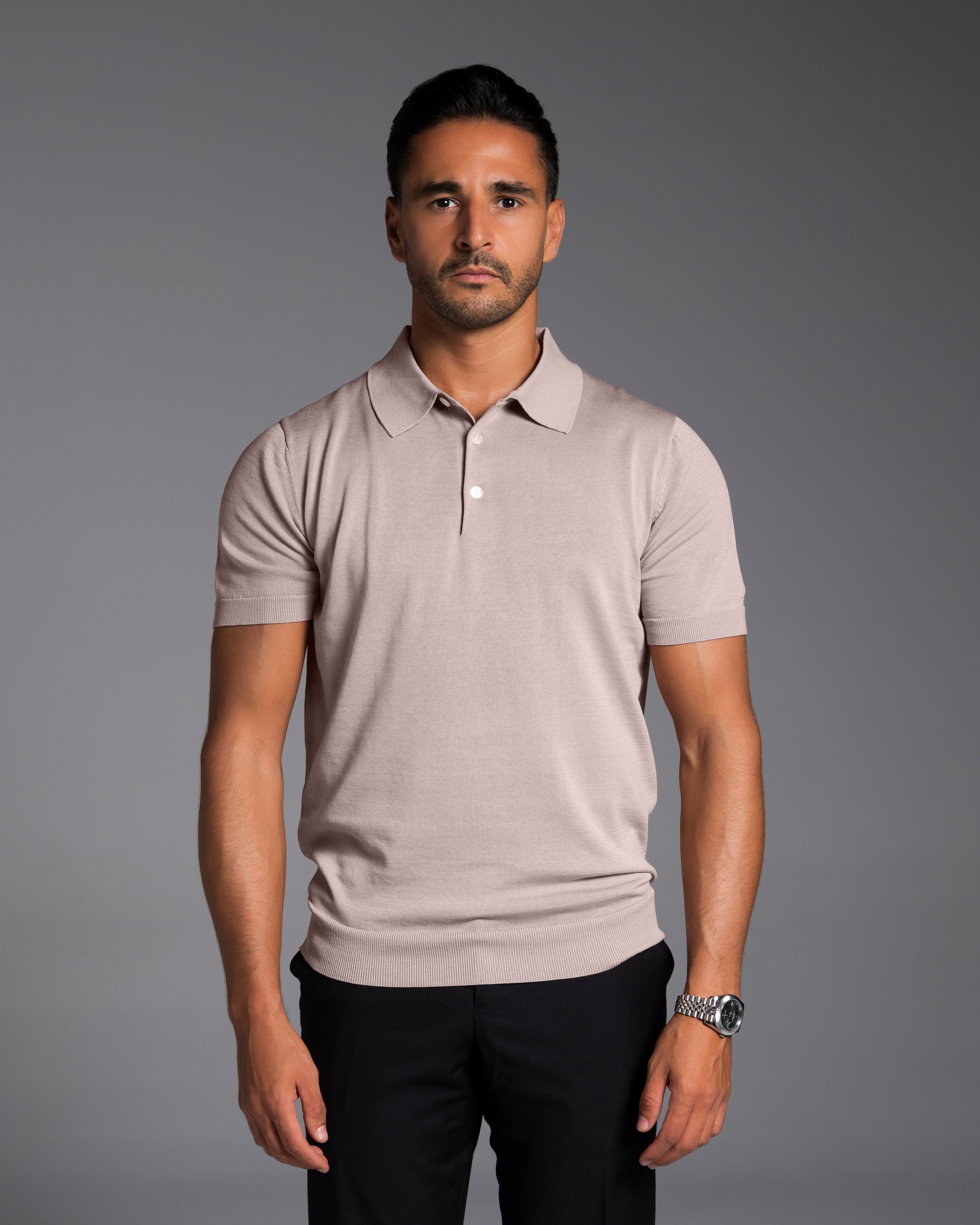 The Polo - Knitted Cotton/Silk Shirt - Light Taupe