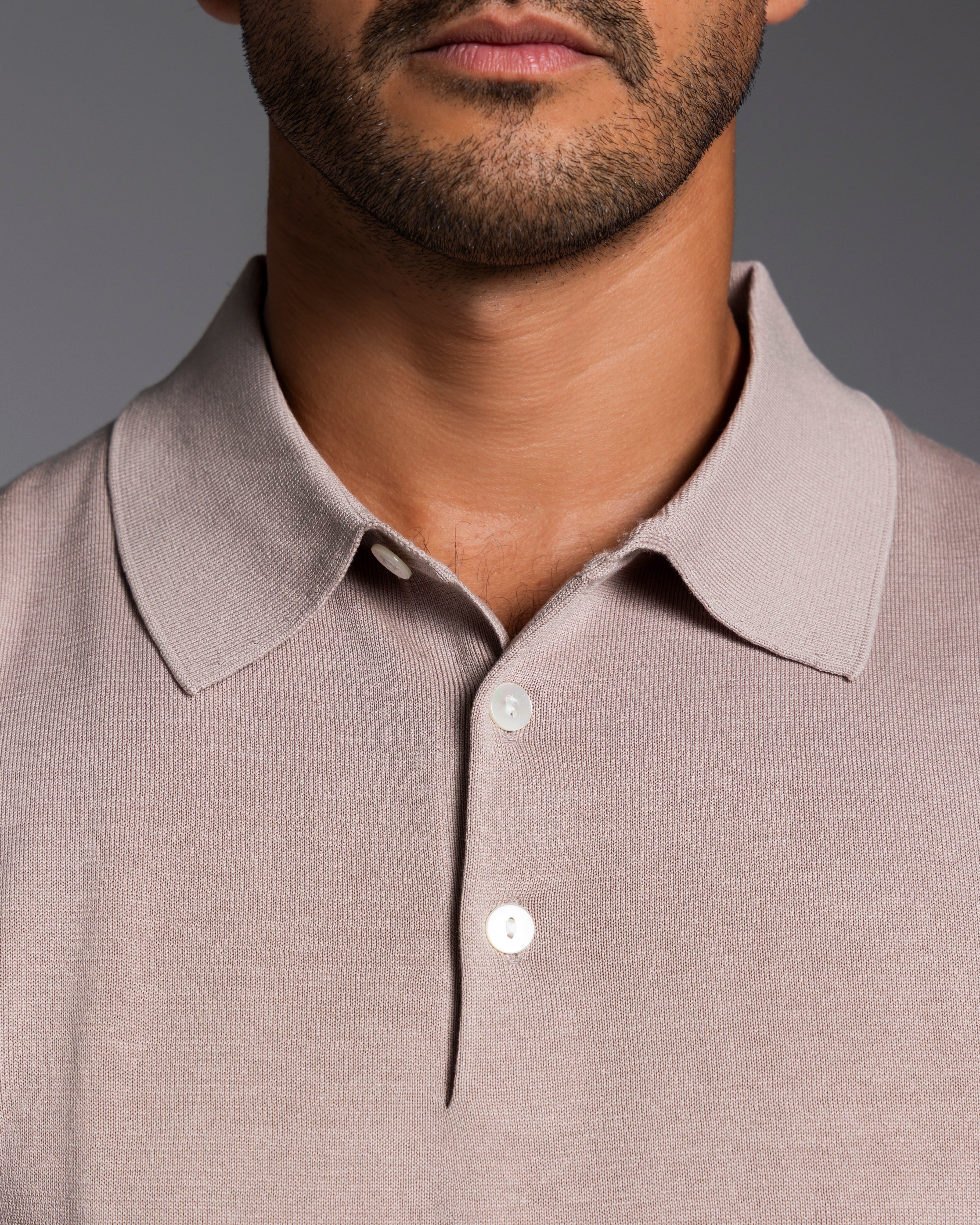 The Polo - Knitted Cotton/Silk Shirt - Light Taupe