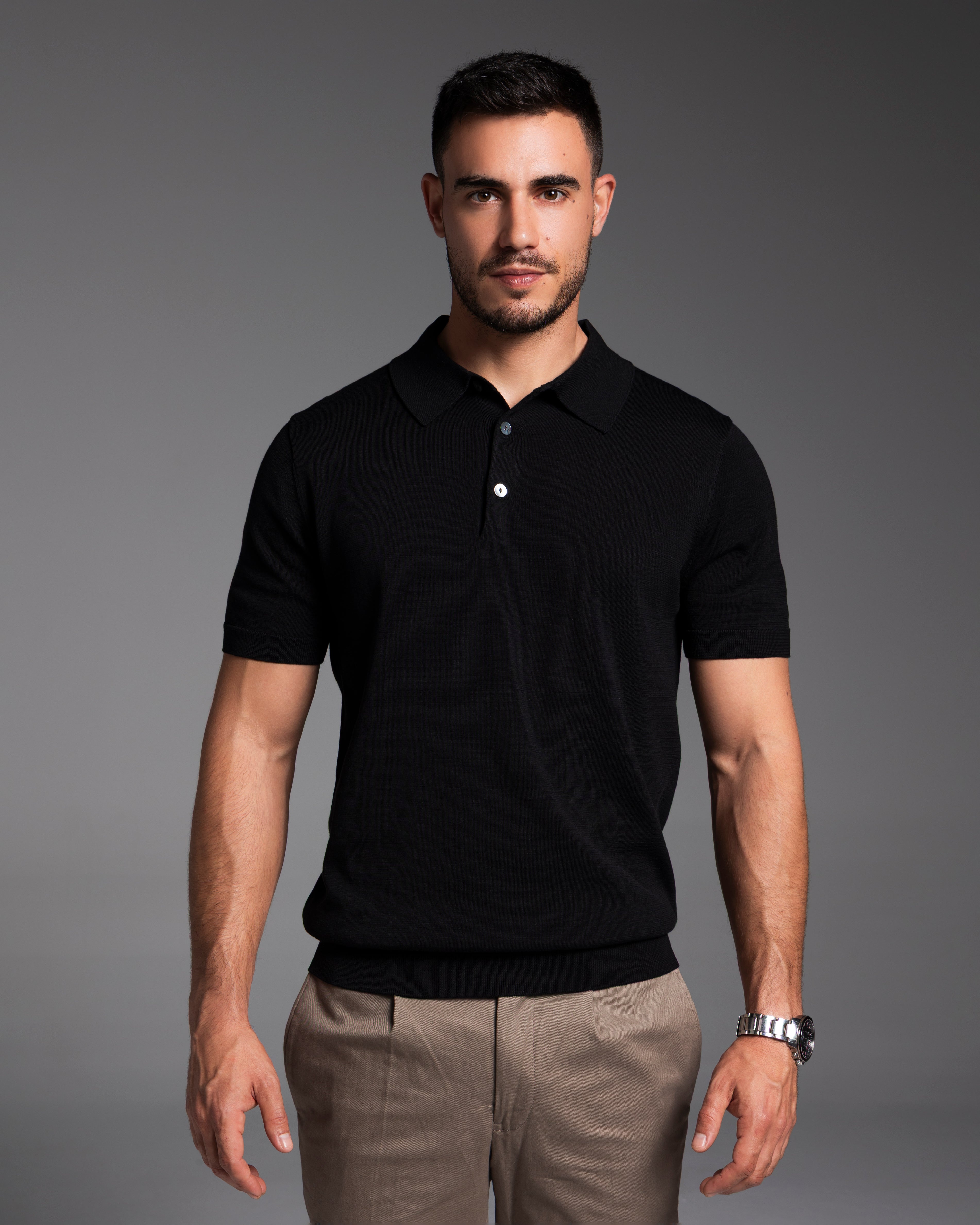 The Polo - Knitted Cotton/Silk Shirt - Black
