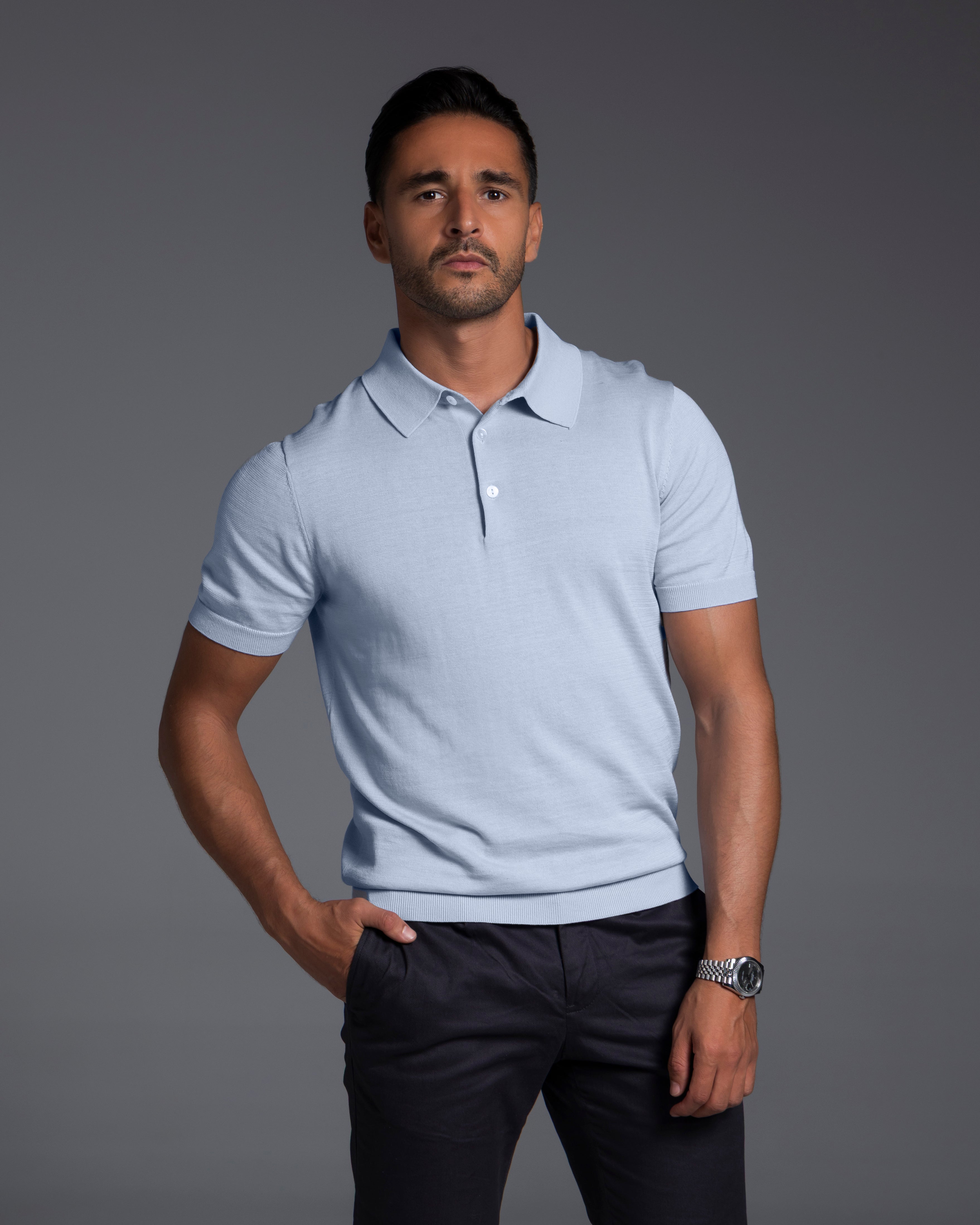 The Polo - Knitted Cotton/Silk Shirt - Light Blue