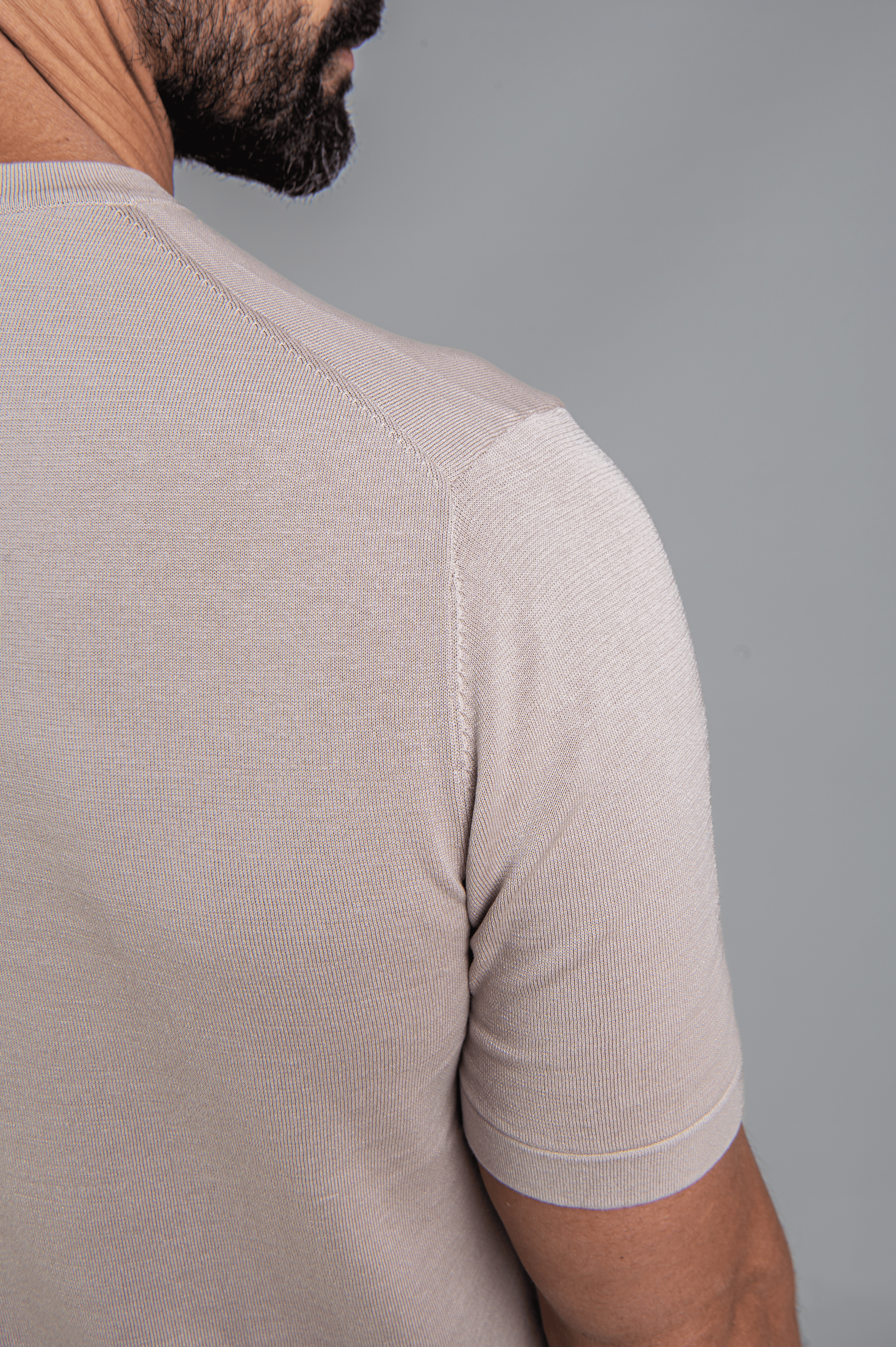 Crew Neck - Knitted Cotton/Silk T- Shirt - Light Taupe