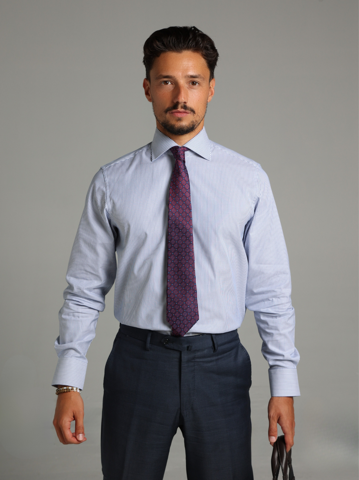Striped Navy Bengal Classic Collar Custom Fit Shirt