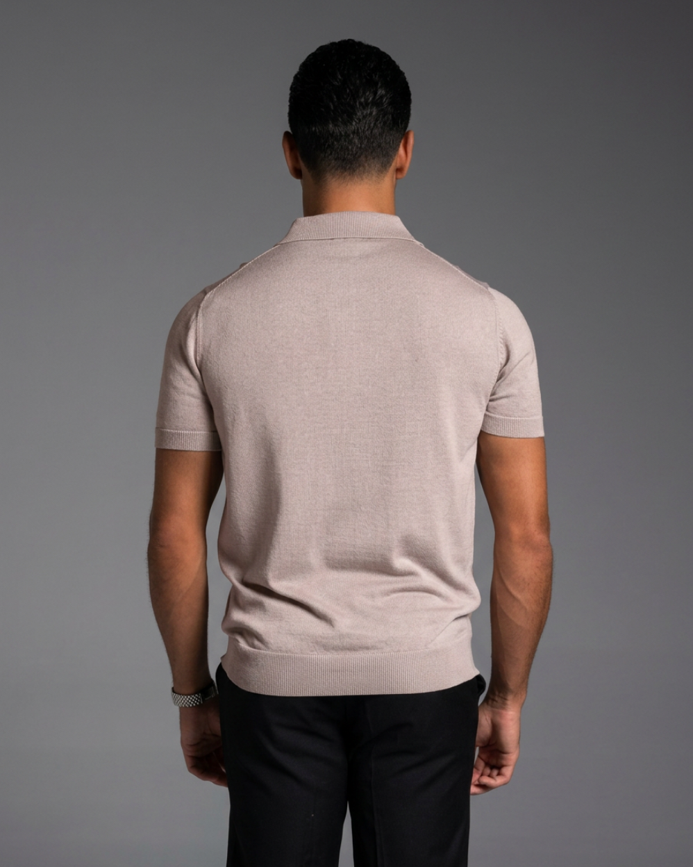 The Polo - Knitted Cotton/Silk Shirt - Light Taupe