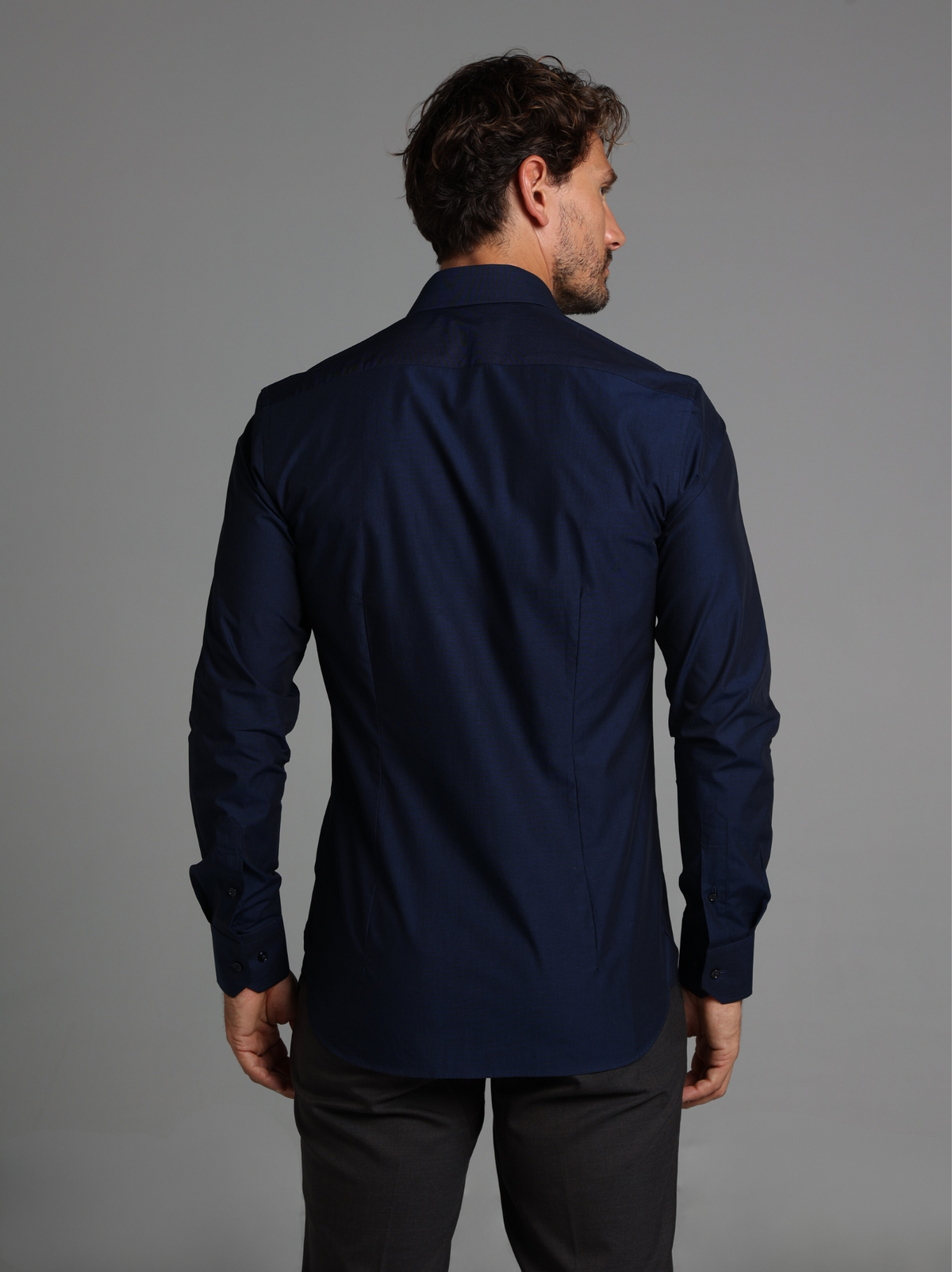 Navy Blue Fil-à-Fil Slim Fit Shirt