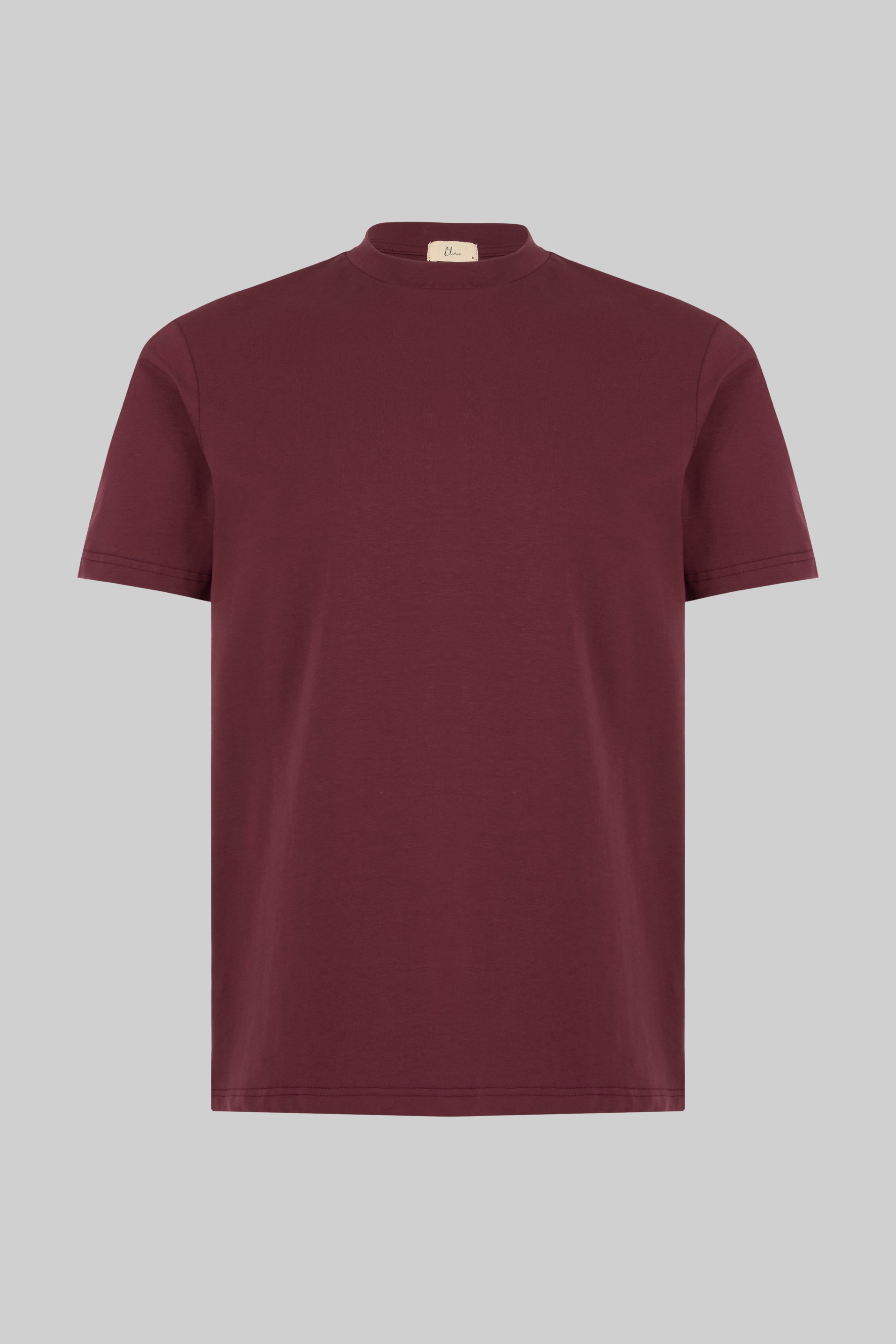Hi-Neck Pima Cotton T-Shirt - Burgundy