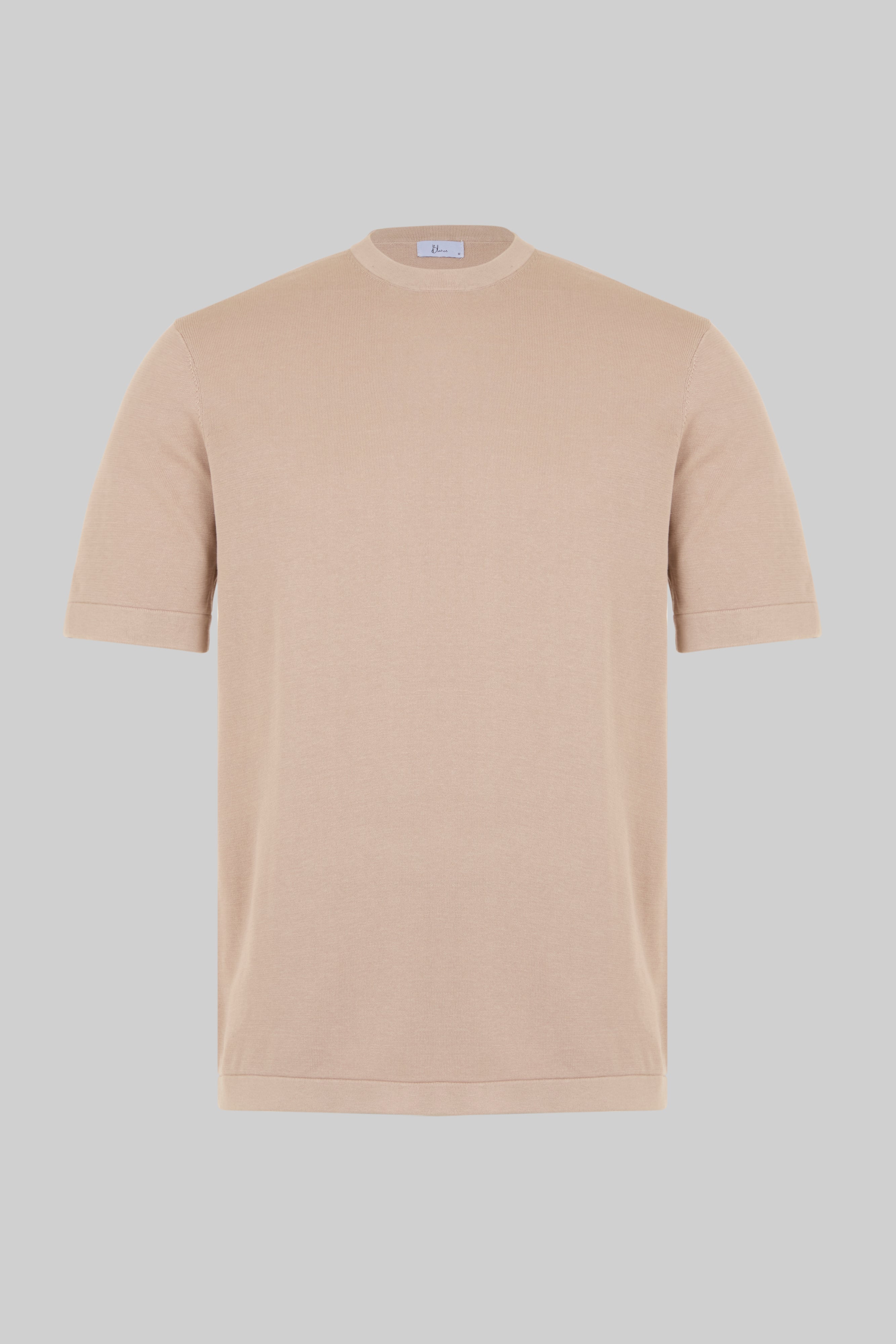 Crew Neck - Knitted Cotton/Silk T- Shirt - Light Taupe