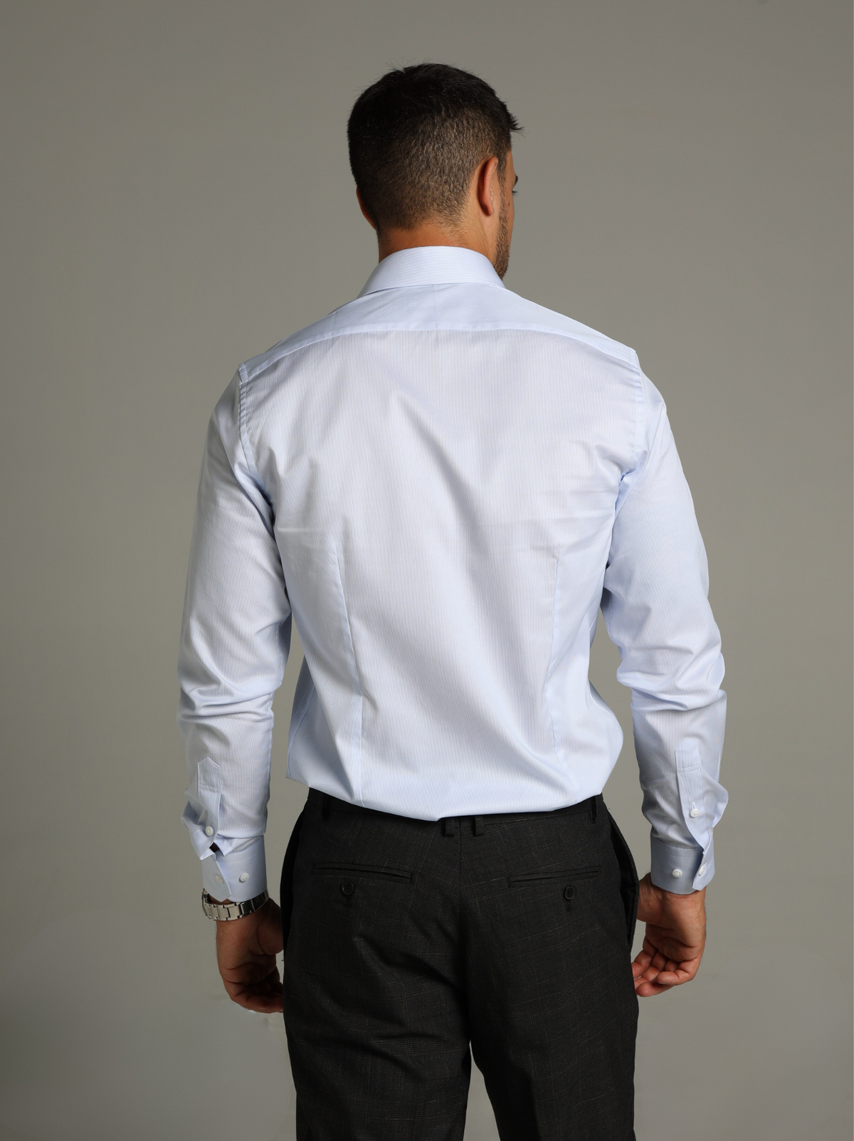 Thin Light Blue Striped Classic Collar Custom Fit Shirt
