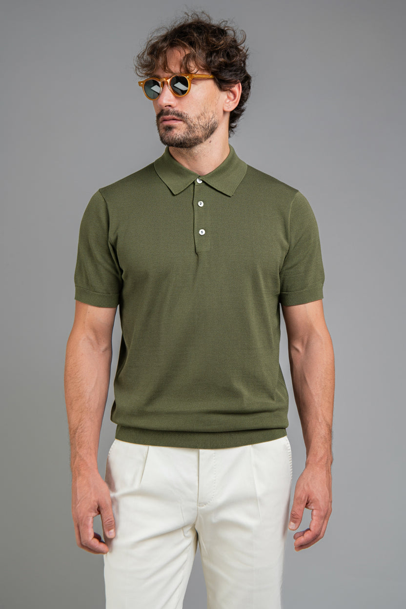The Polo - Knitted Cotton/Silk Shirt - Military Green