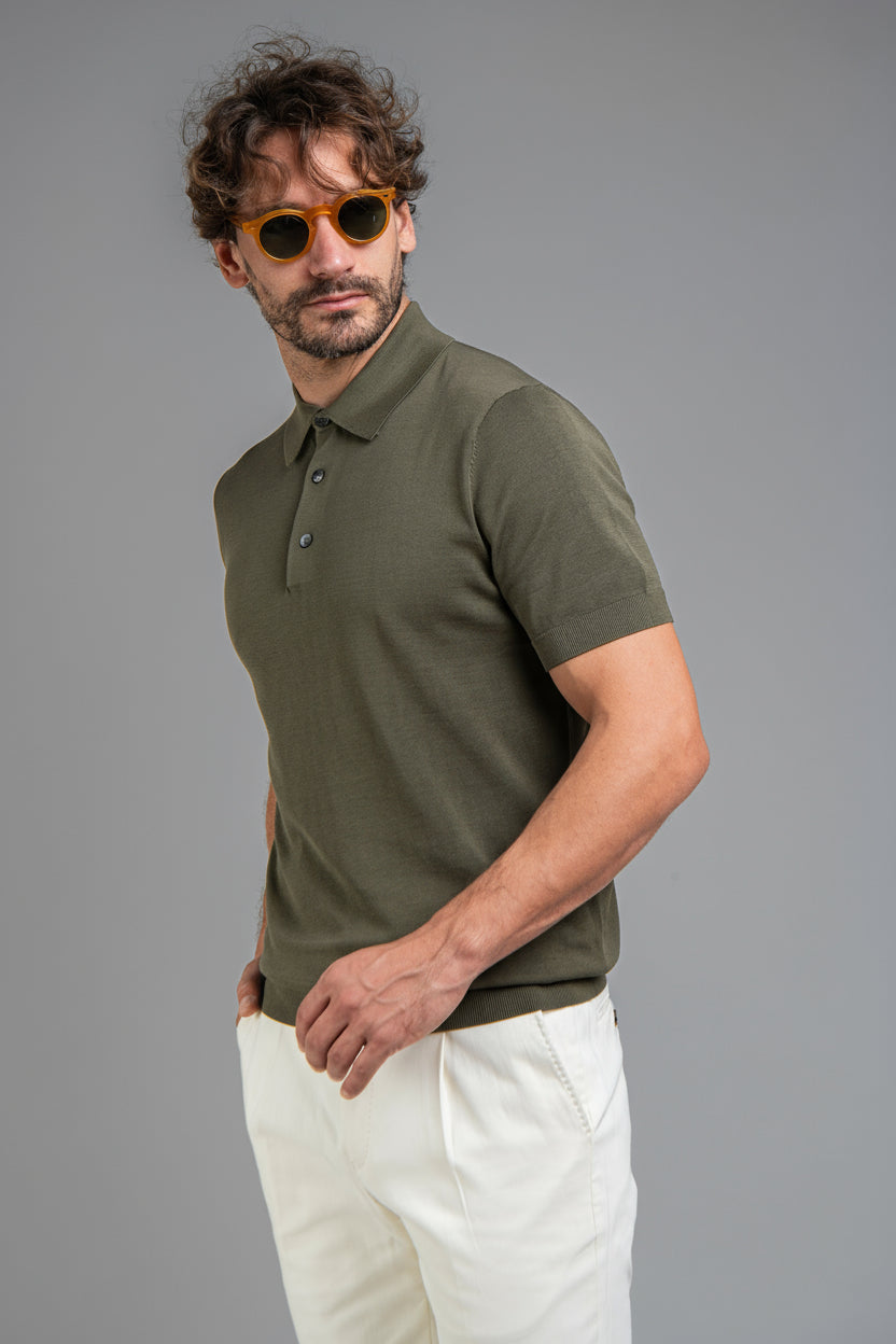 The Polo - Knitted Cotton/Silk Shirt - Military Green
