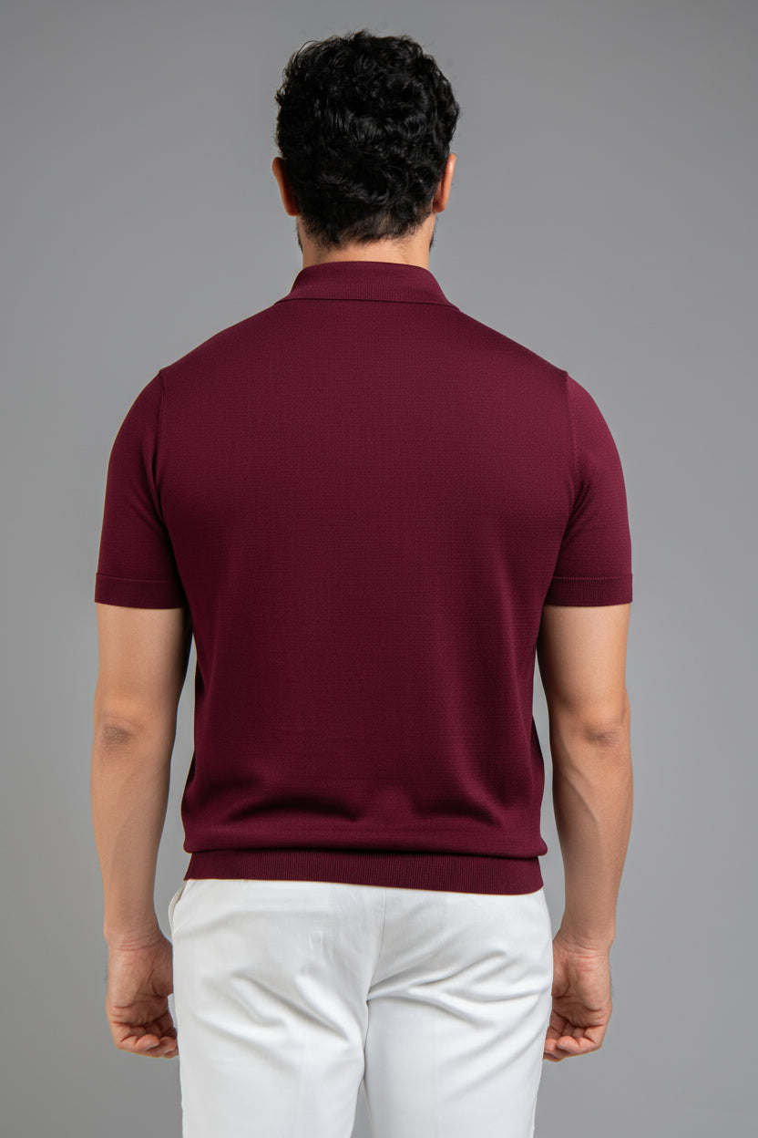 The Polo - Knitted Cotton/Silk Shirt - Burgundy