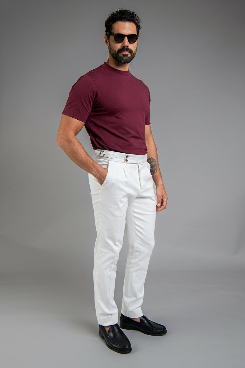 Hi-Neck Pima Cotton T-Shirt - Burgundy