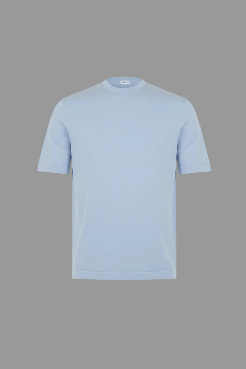 Crew Neck - Knitted Cotton/Silk T- Shirt - Light Blue