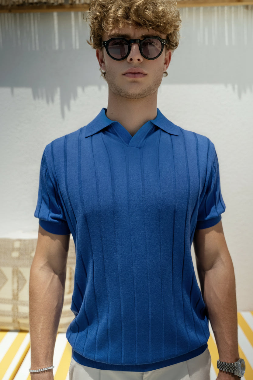 Monaco - Royal Blue - Tencel/Silk/Cotton Knitted Shirt