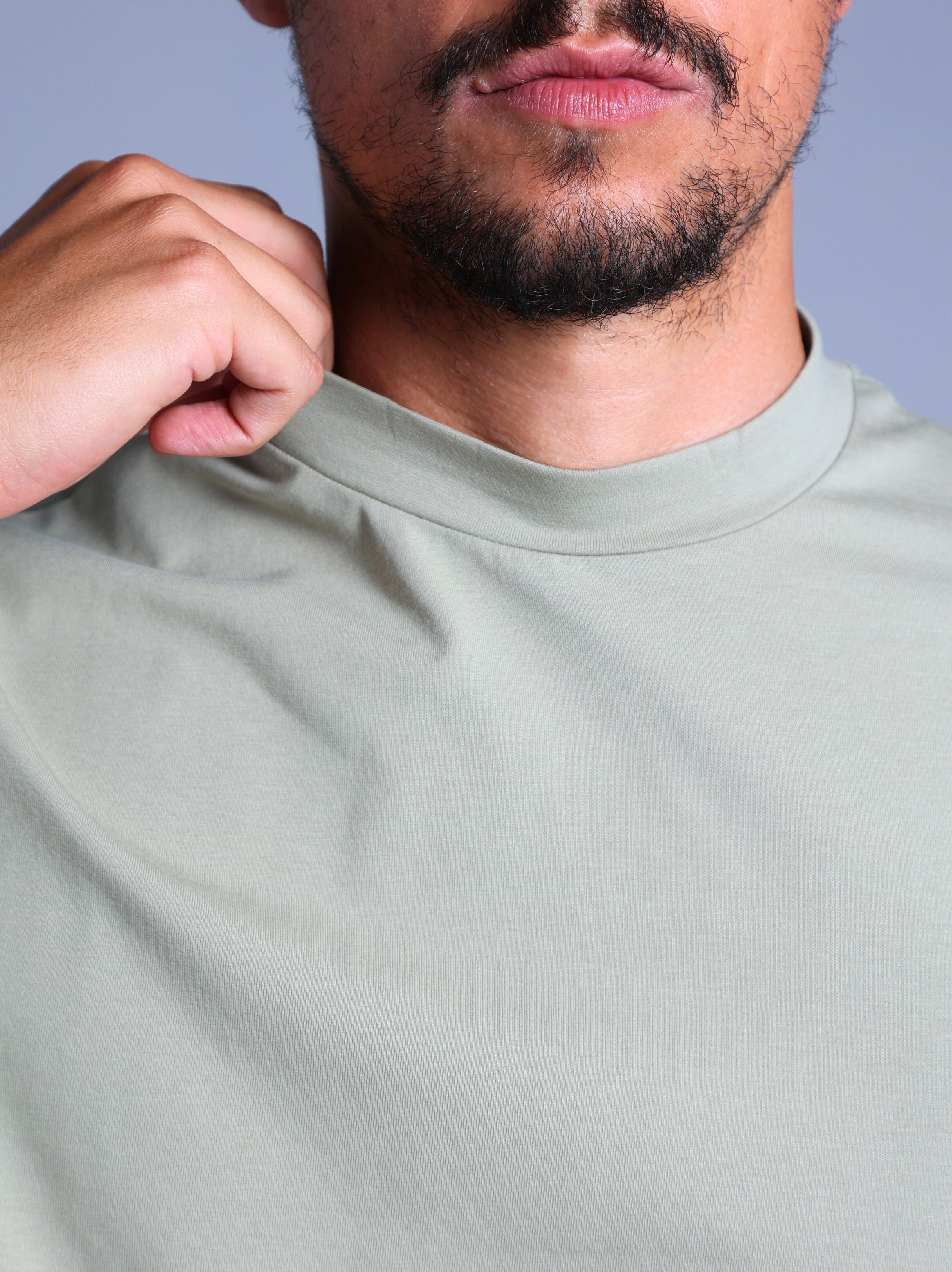 Hi-Neck Supima Cotton T-Shirt - Olive Green