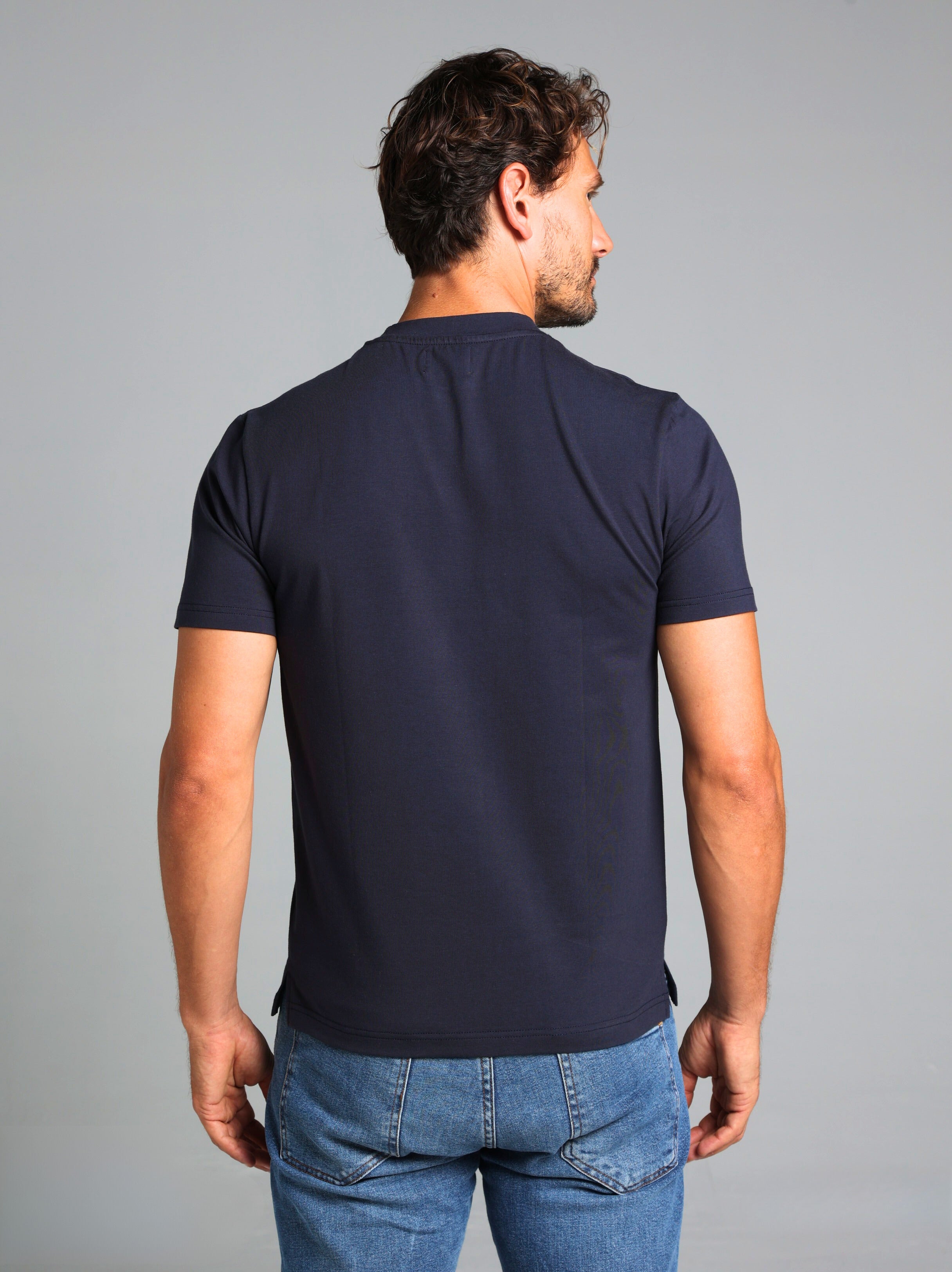 Hi-Neck Supima Cotton T-Shirt - Navy Blue