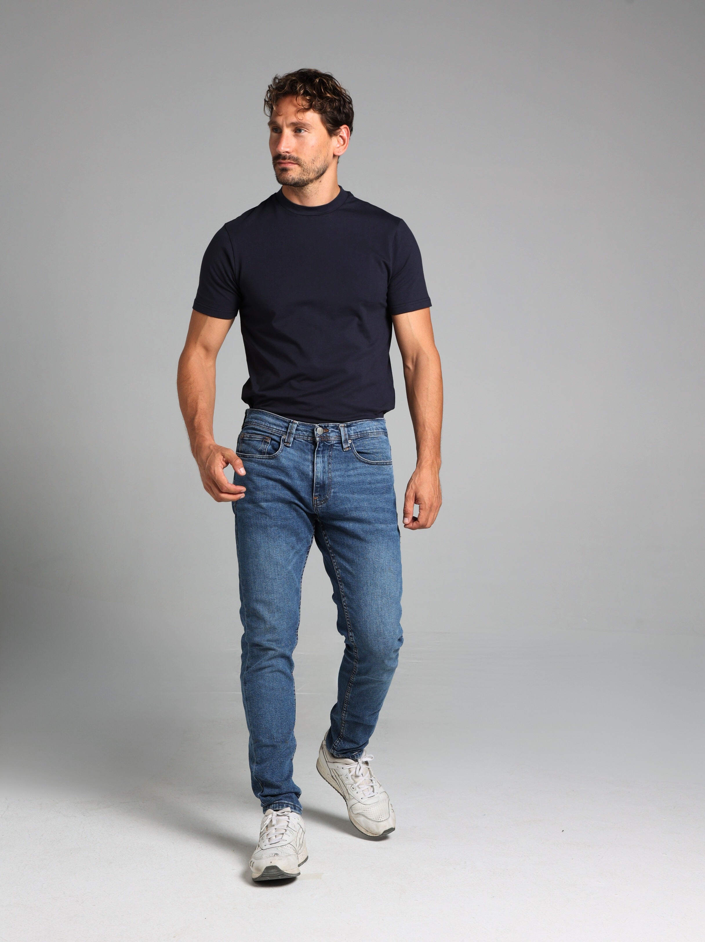 Hi-Neck Supima Cotton T-Shirt - Navy Blue