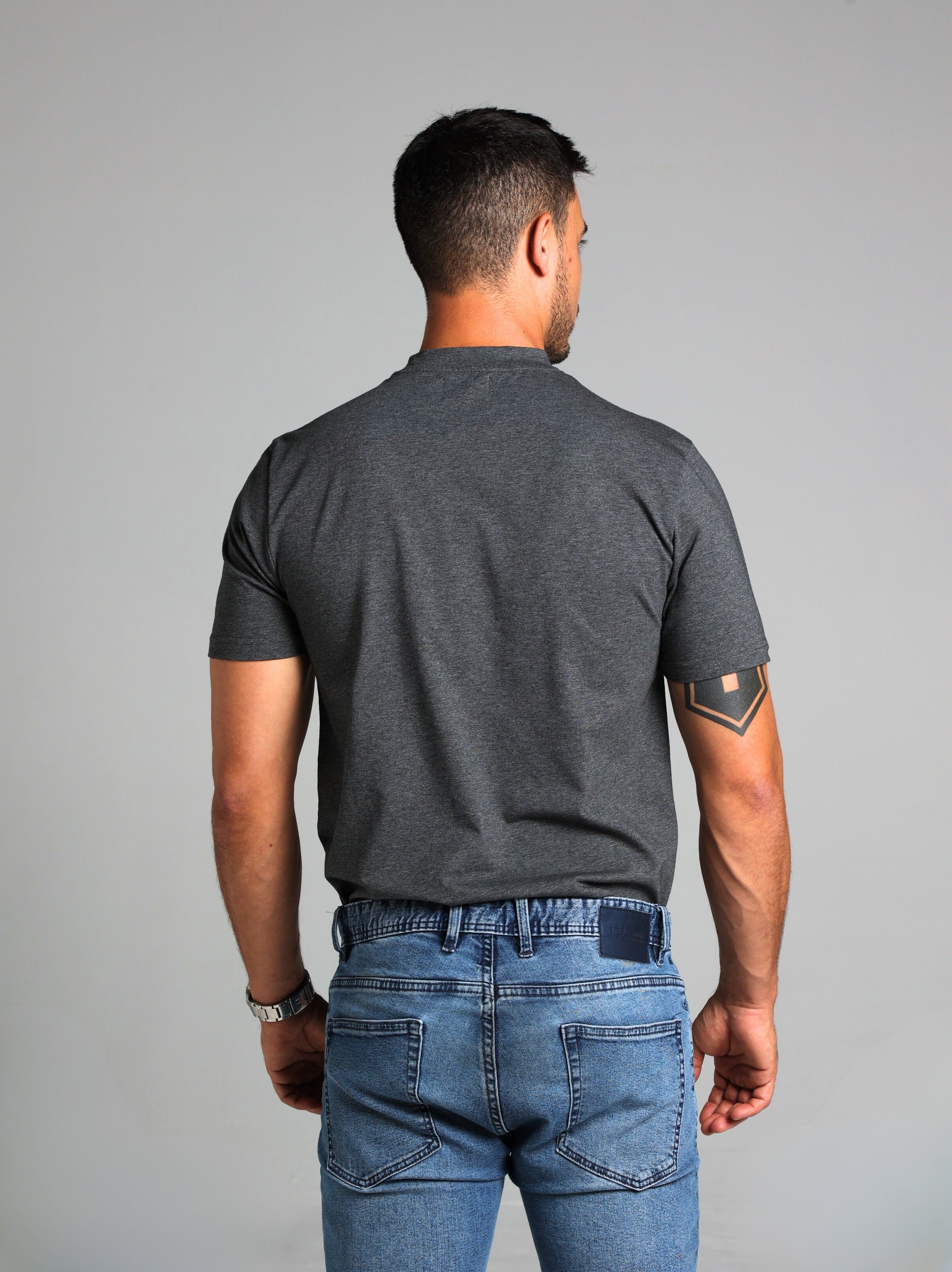 Hi-Neck Supima Cotton T-Shirt - Dark Grey