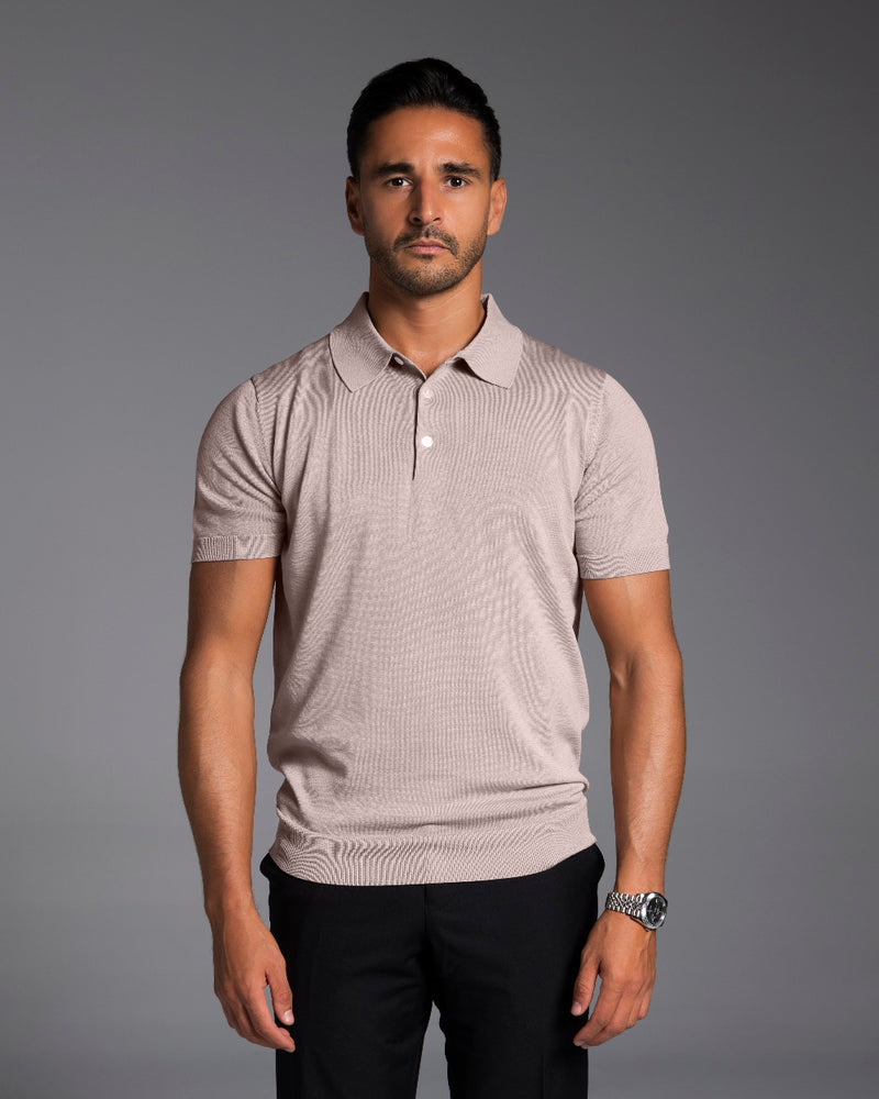 The Polo - Knitted Cotton/Silk Shirt - Light Taupe