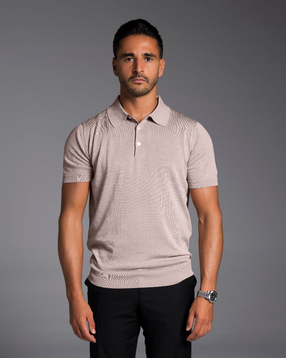 The Polo - Knitted Cotton/Silk Shirt - Light Taupe