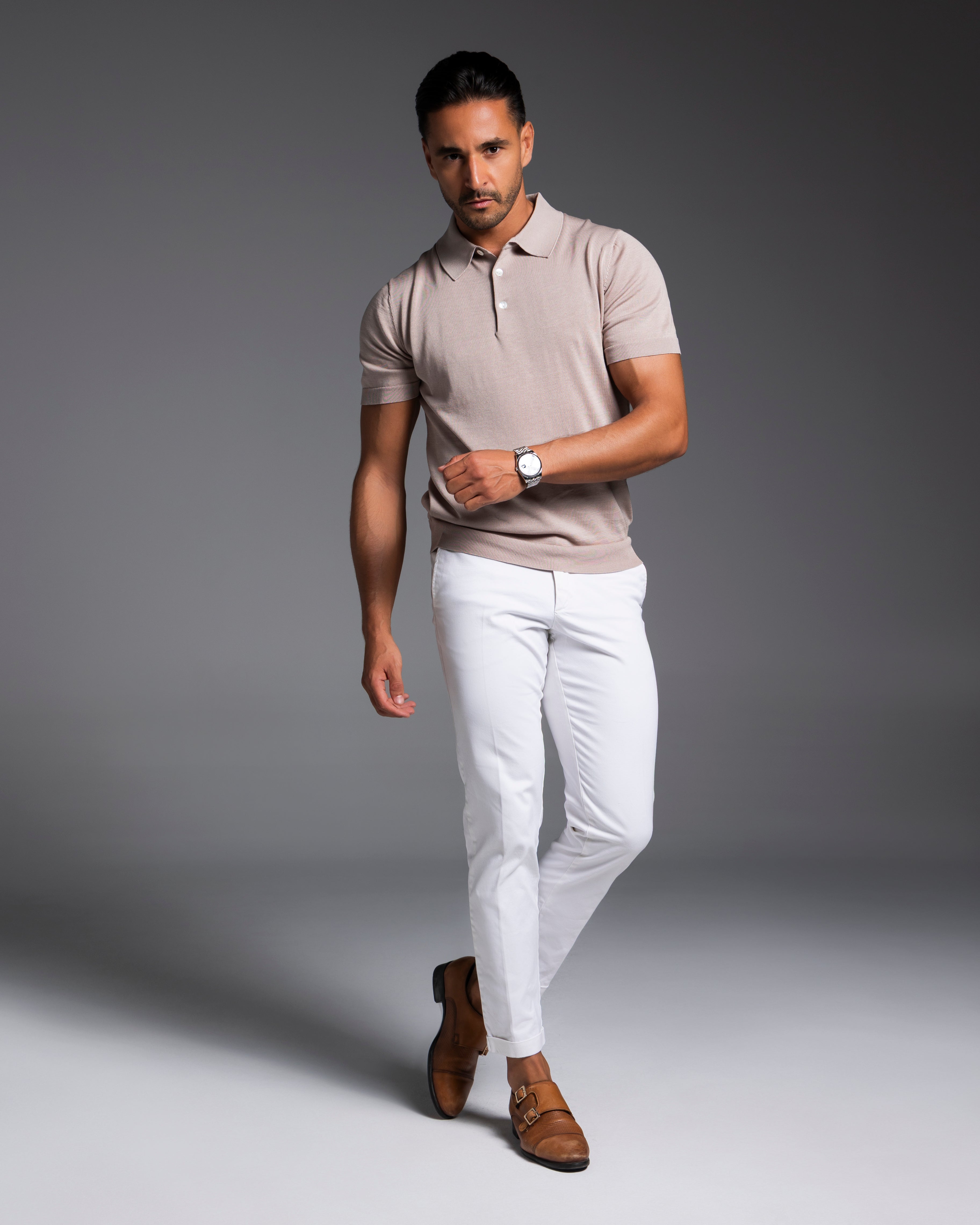 The Polo - Knitted Cotton/Silk Shirt - Light Taupe