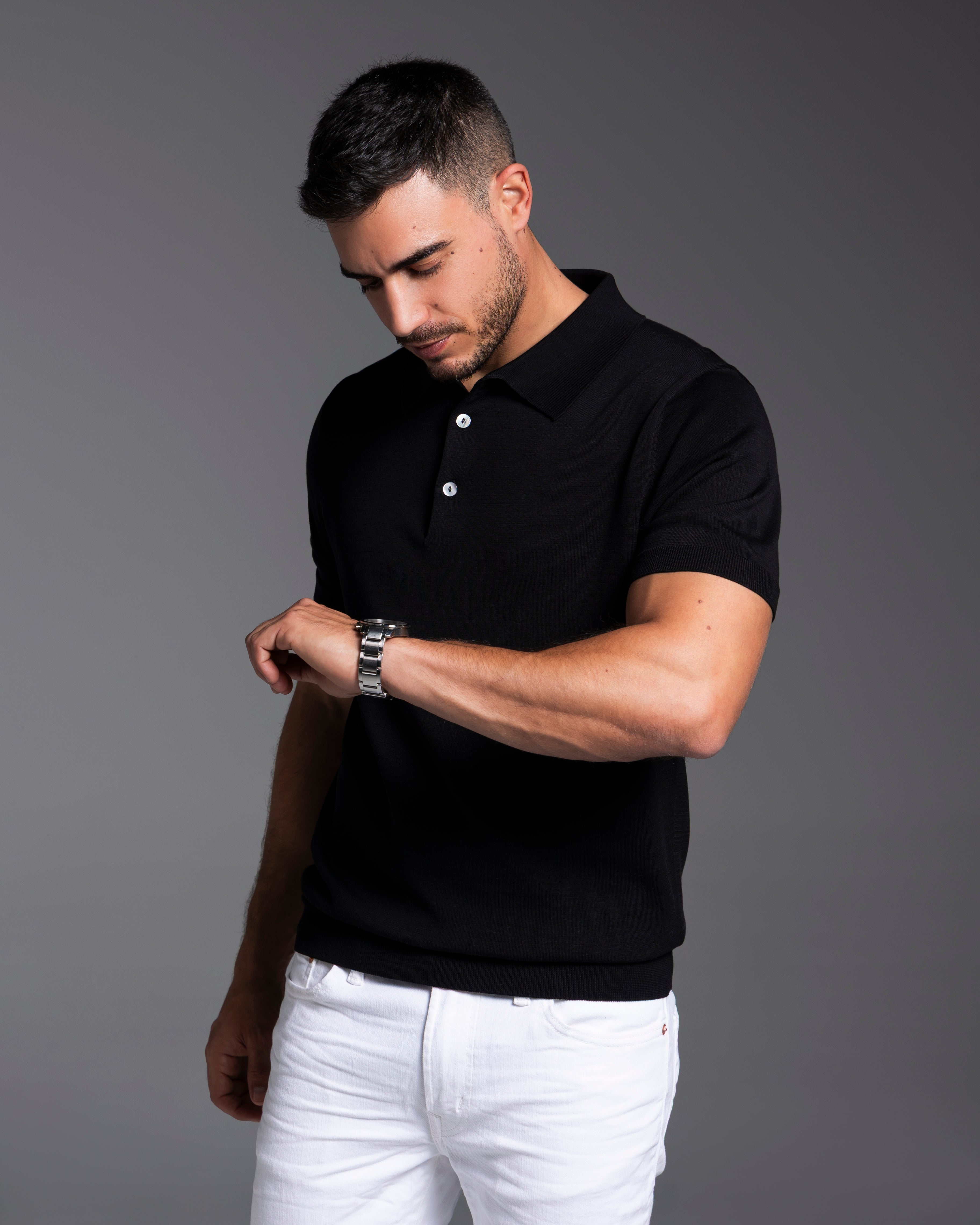 The Polo - Knitted Cotton/Silk Shirt - Black