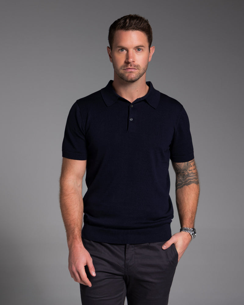 The Polo - Knitted Cotton/Silk Shirt - Navy Blue