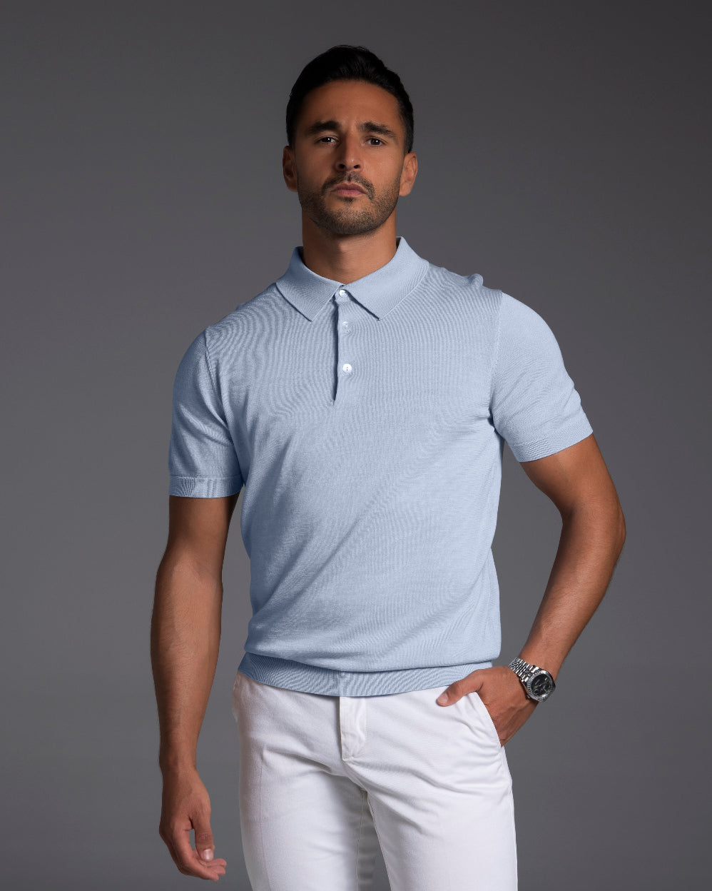 The Polo - Knitted Cotton/Silk Shirt - Light Blue