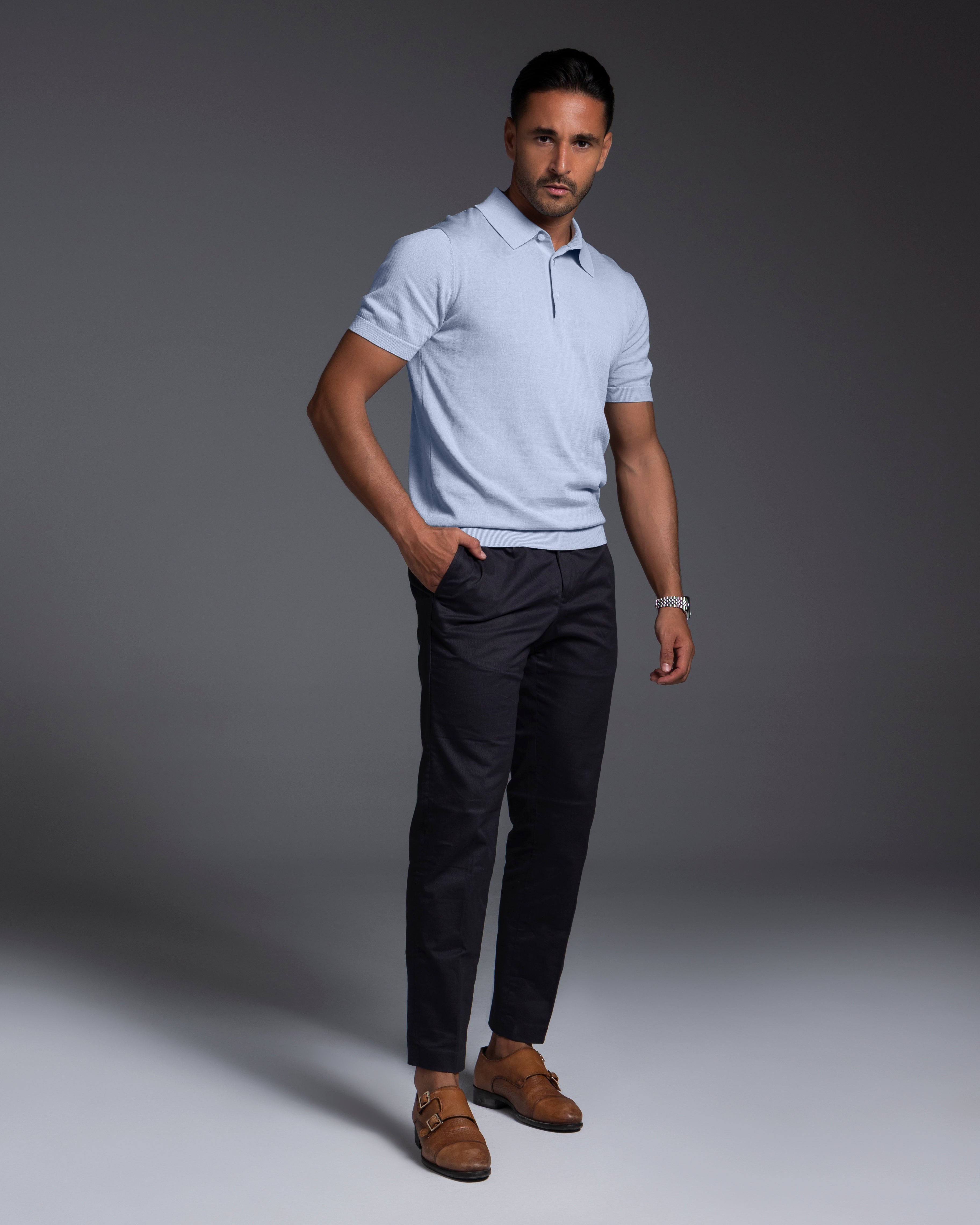 The Polo - Knitted Cotton/Silk Shirt - Light Blue