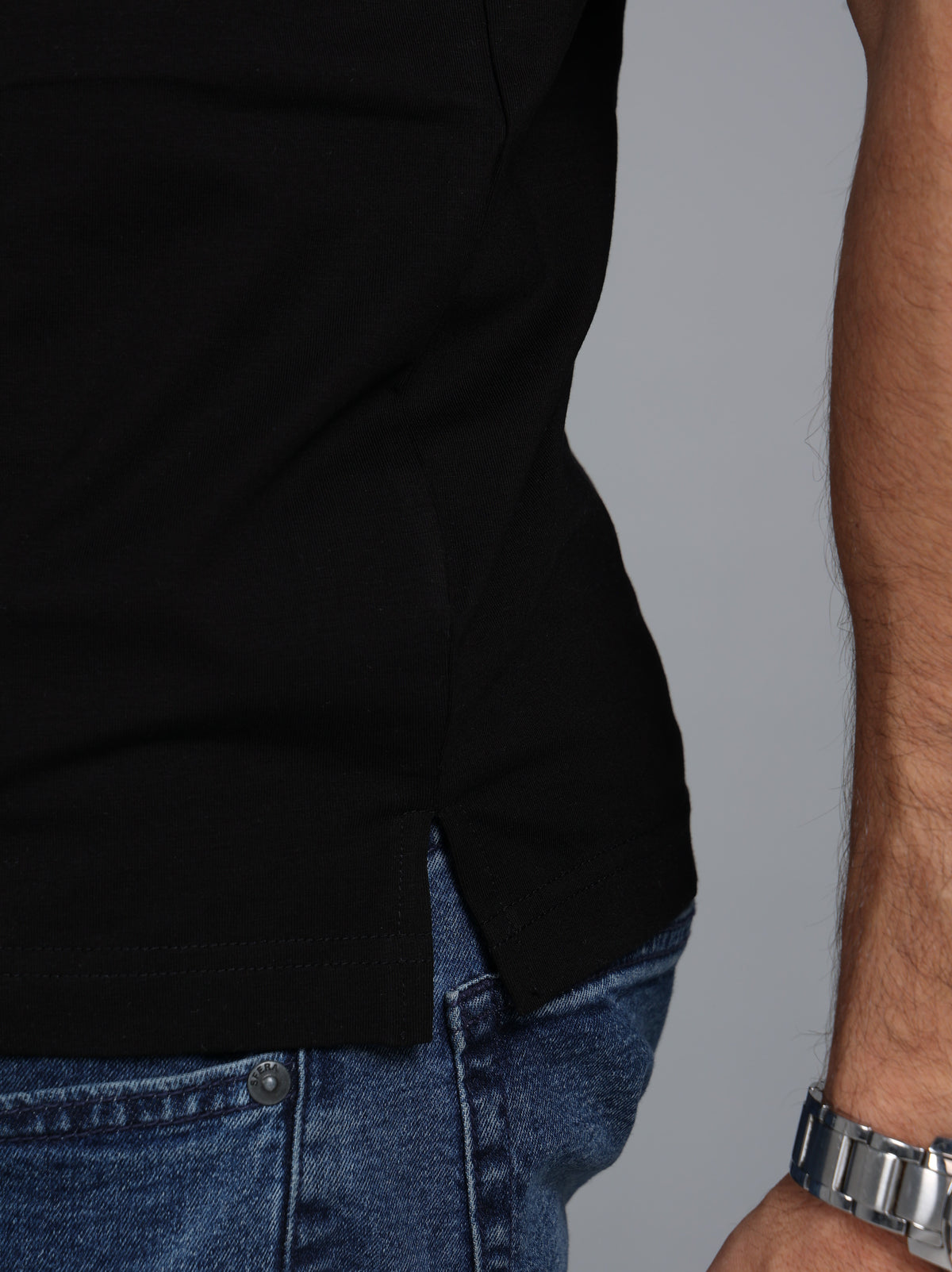 Hi-Neck Pima Cotton T-Shirt - Black