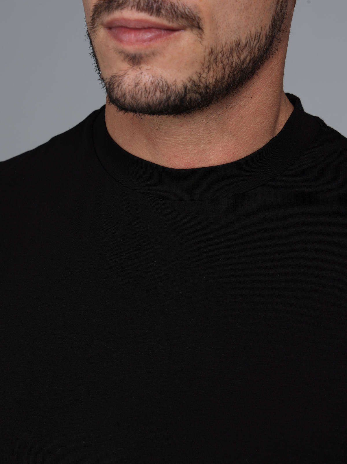 Hi-Neck Pima Cotton T-Shirt - Black