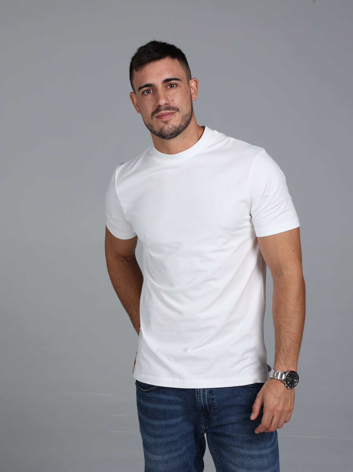 Hi-Neck Pima Cotton T-Shirt - White