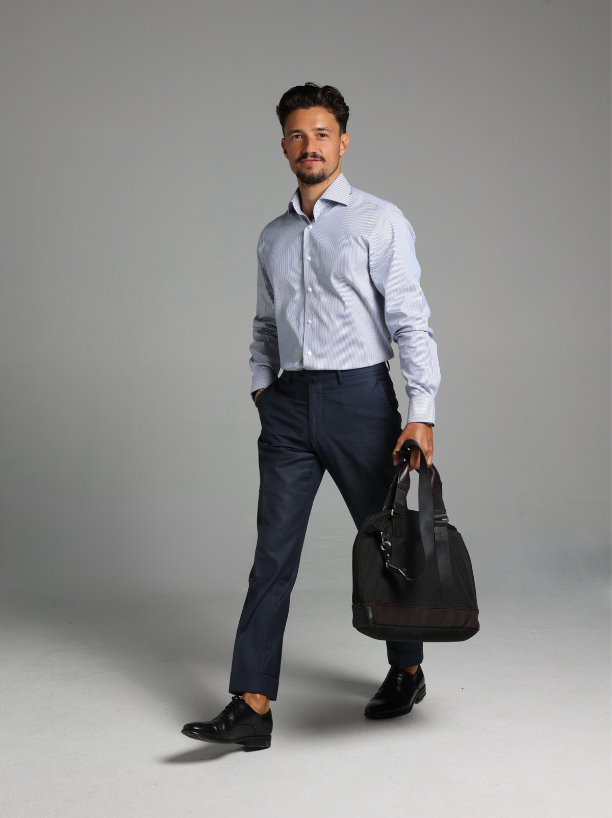 Striped Navy Bengal Classic Collar Custom Fit Shirt