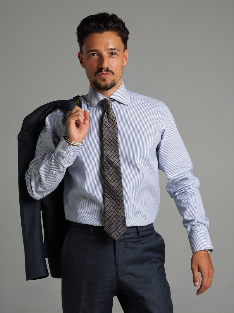 Striped Navy Bengal Classic Collar Custom Fit Shirt