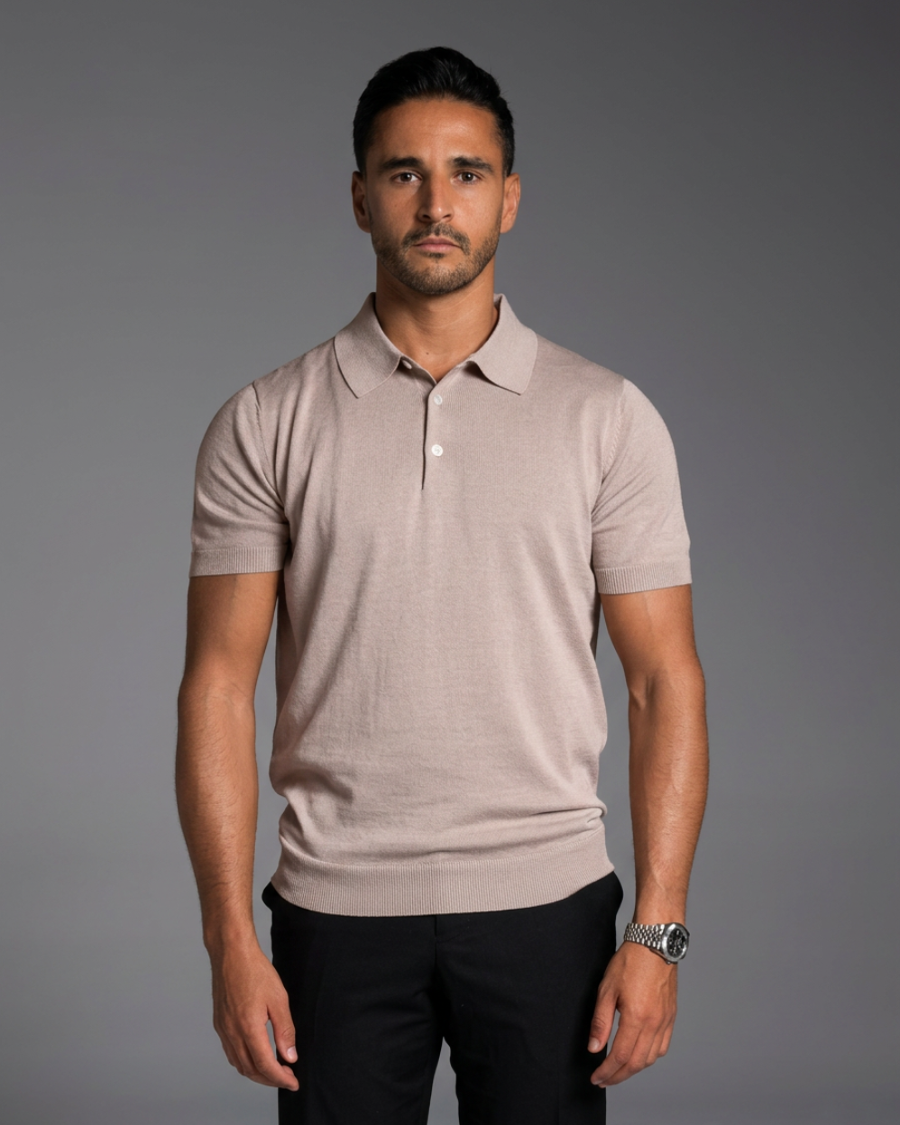 The Polo - Knitted Cotton/Silk Shirt - Light Taupe