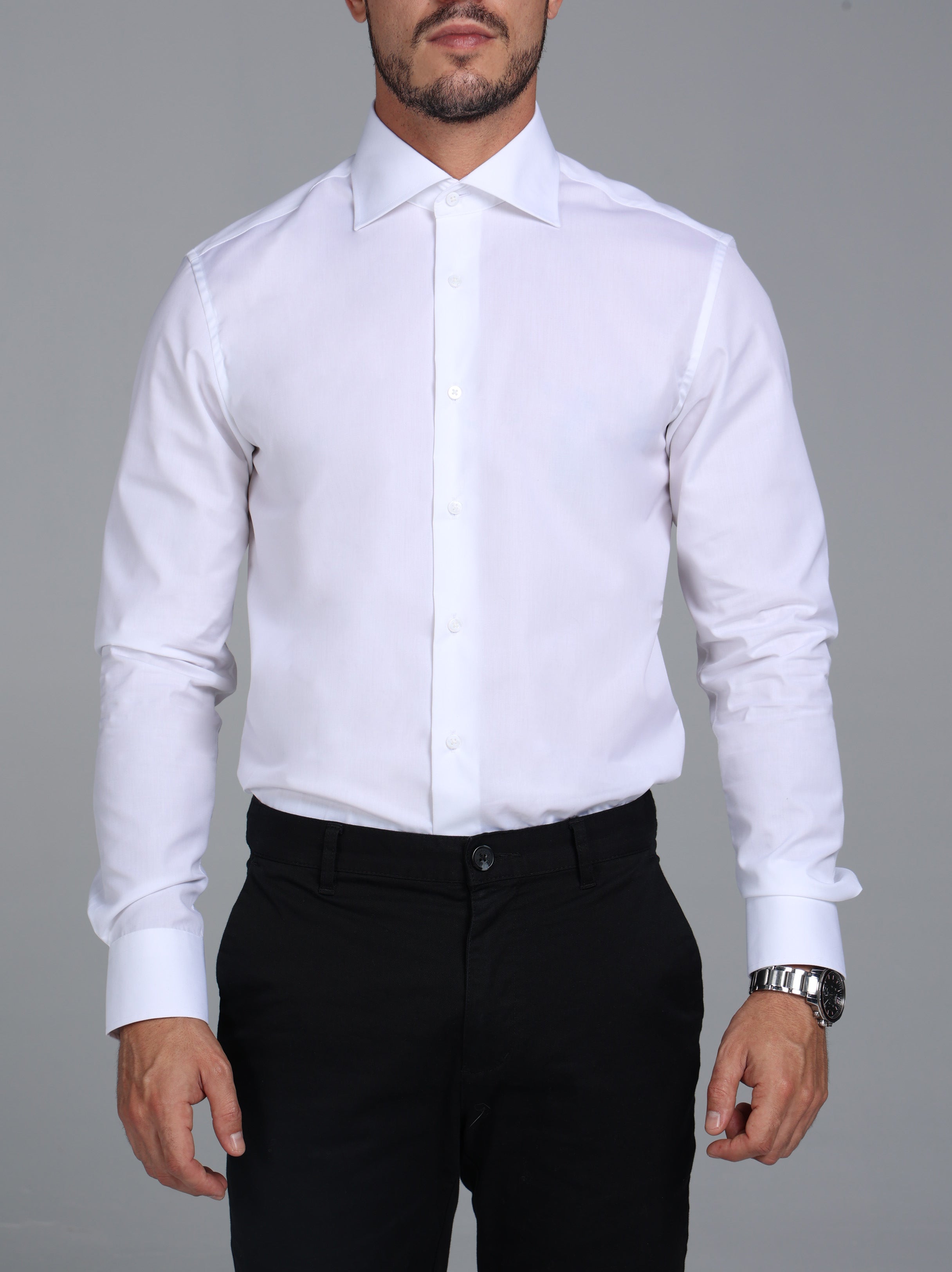 White Signature Twill  Classic Collar Custom Fit Shirt