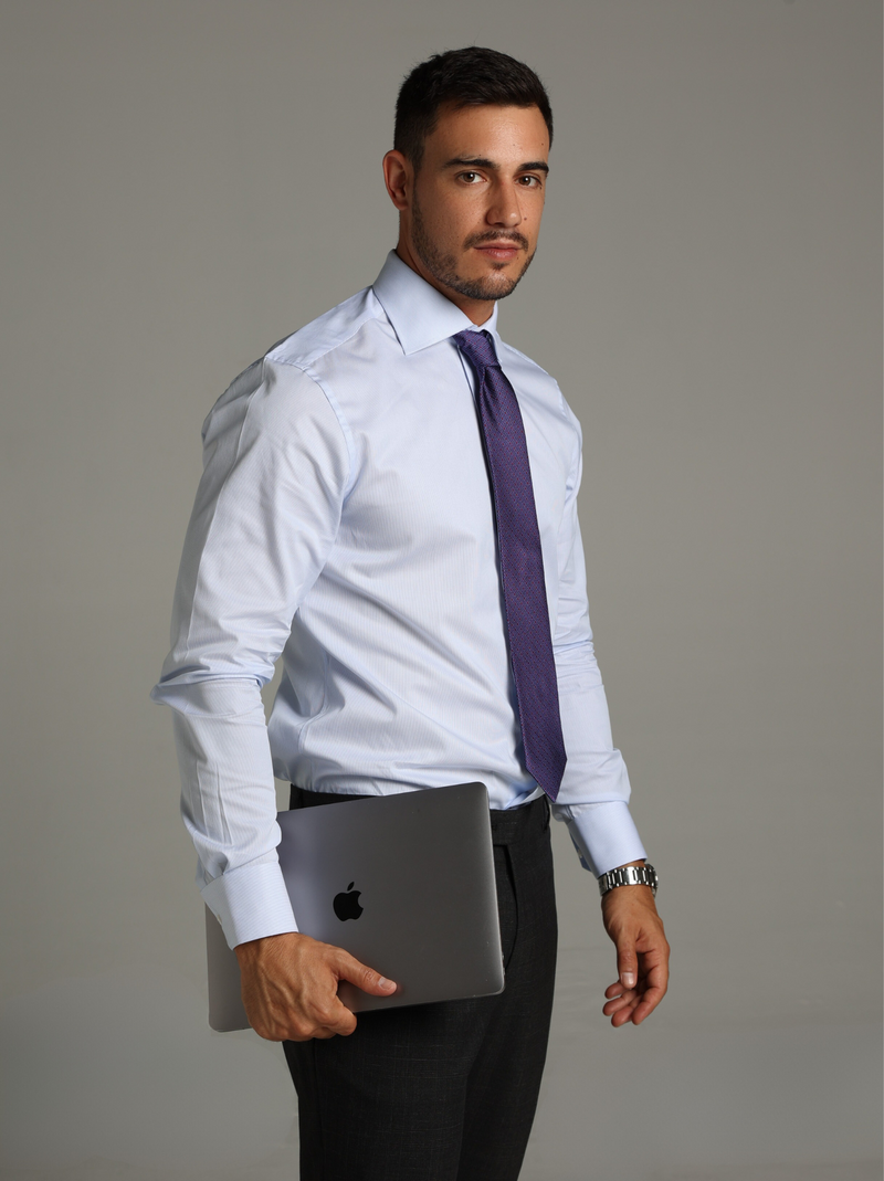 Thin Light Blue Striped Classic Collar Custom Fit Shirt