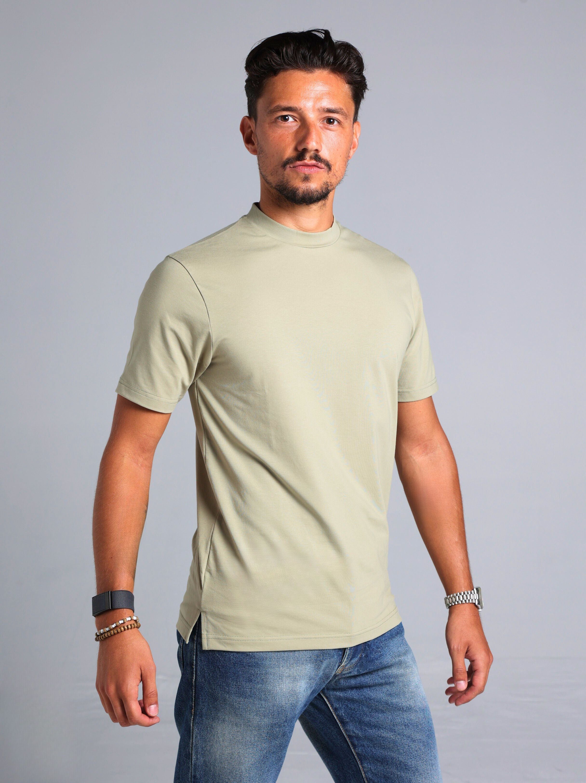 Hi-Neck Supima Cotton T-Shirt - Olive Green