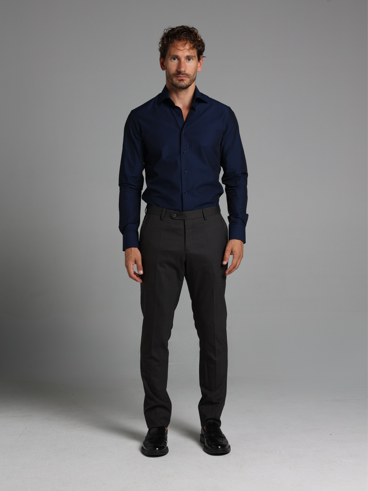 Navy Blue Fil-à-Fil Slim Fit Shirt