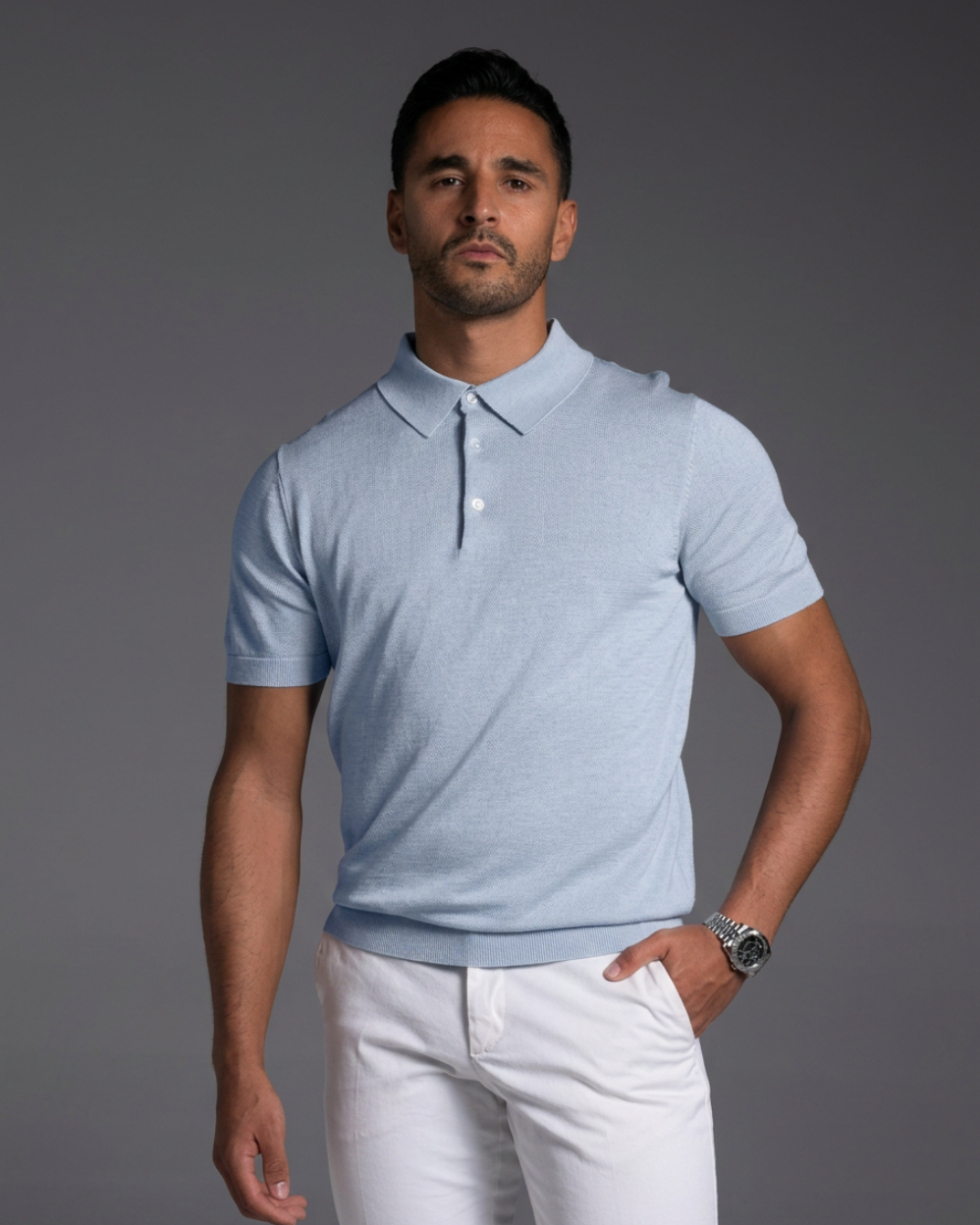 The Polo - Knitted Cotton/Silk Shirt - Light Blue