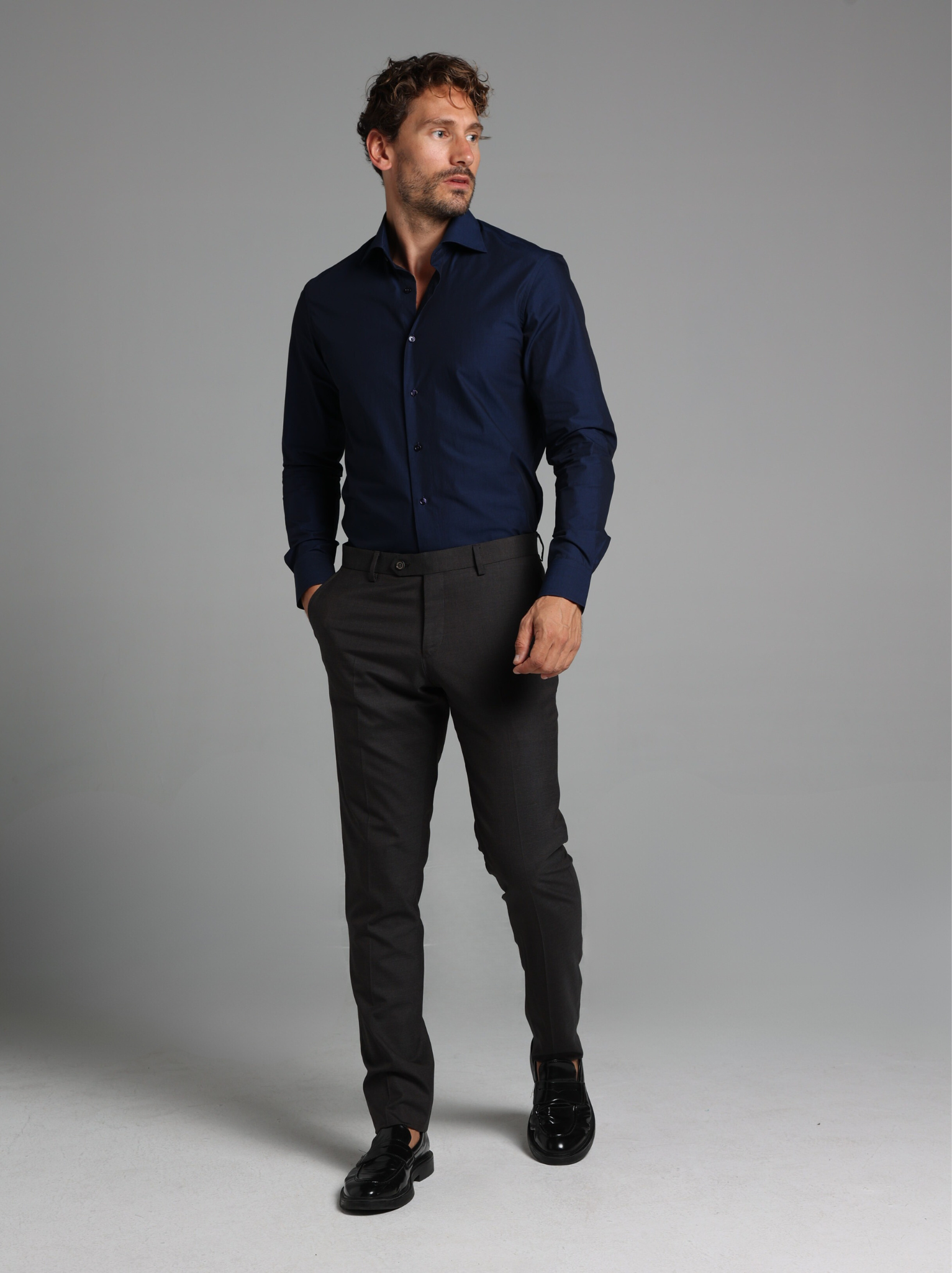 Navy Blue Fil to Fil Slim Fit Shirt