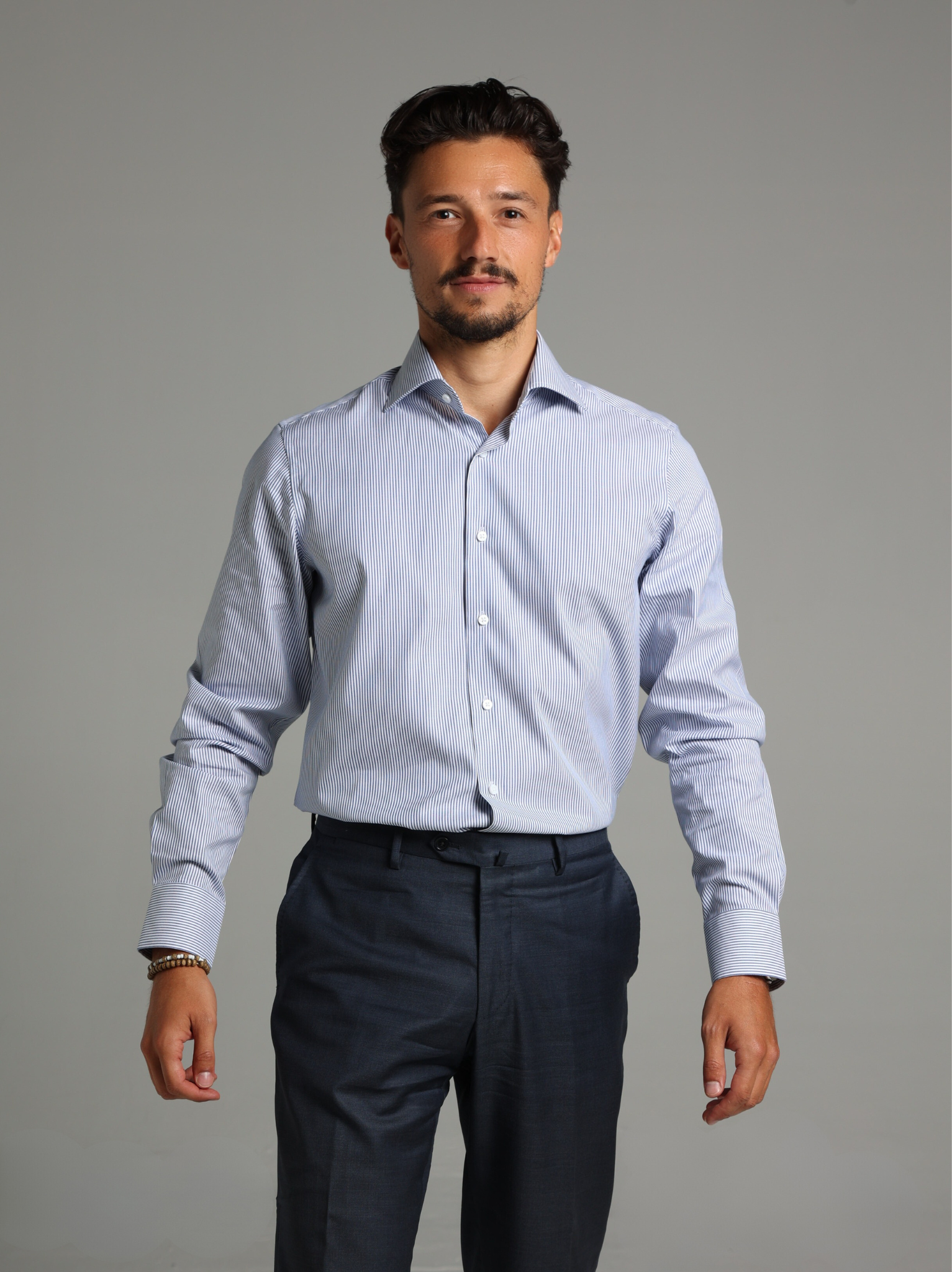 Blue Striped Classic Collar Custom Fit Shirt