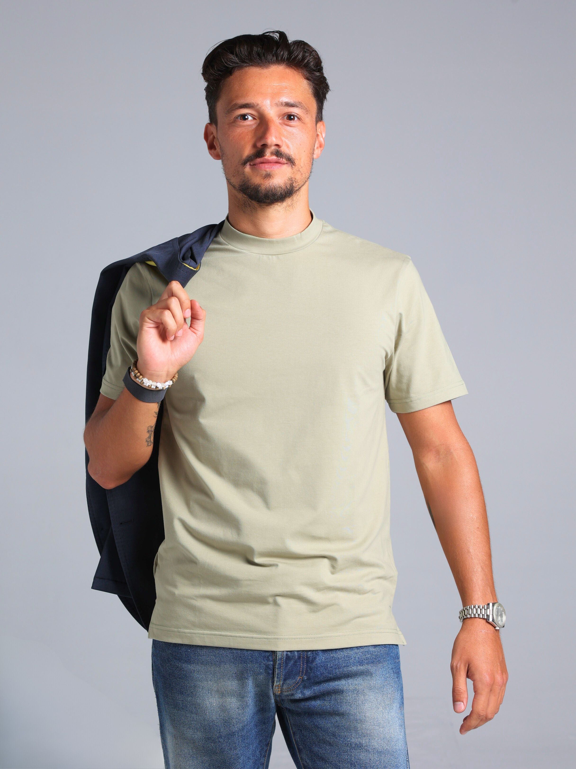 Hi-Neck Supima Cotton T-Shirt - Olive Green