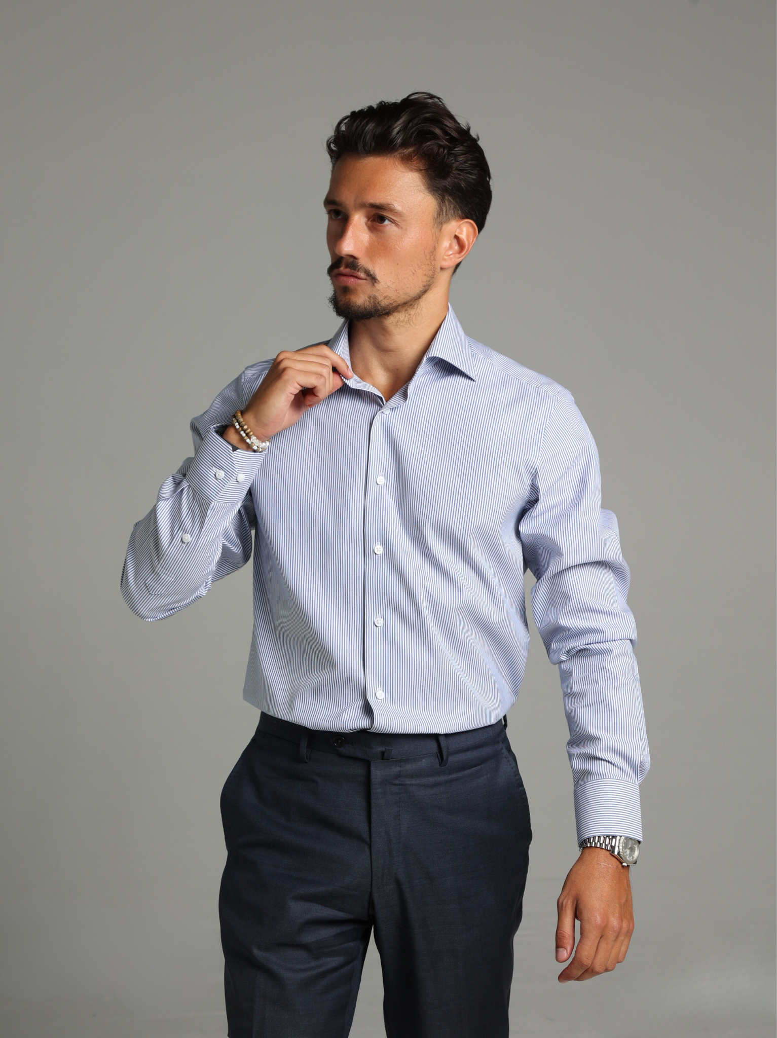 Blue Striped Classic Collar Custom Fit Shirt