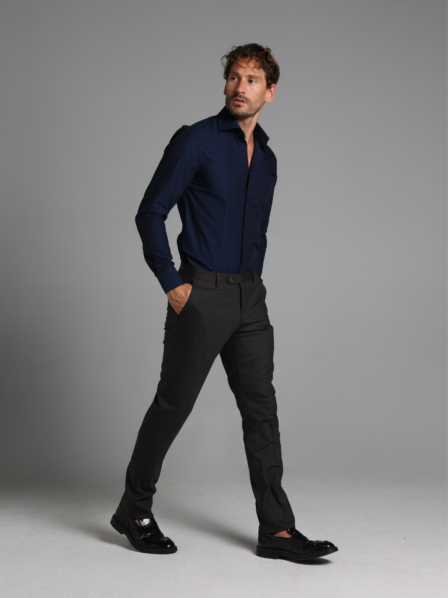 Navy Blue Fil to Fil Slim Fit Shirt