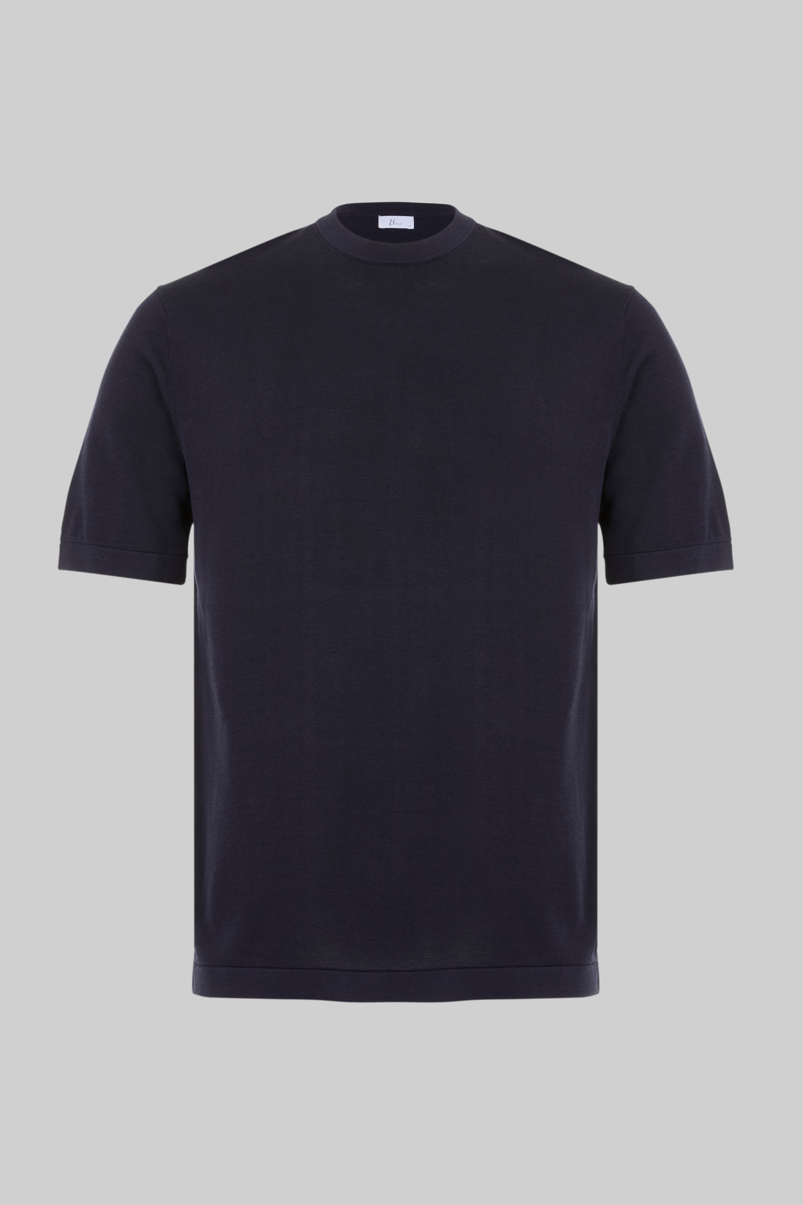 Crew Neck - Knitted Cotton/Silk T- Shirt - Navy Blue