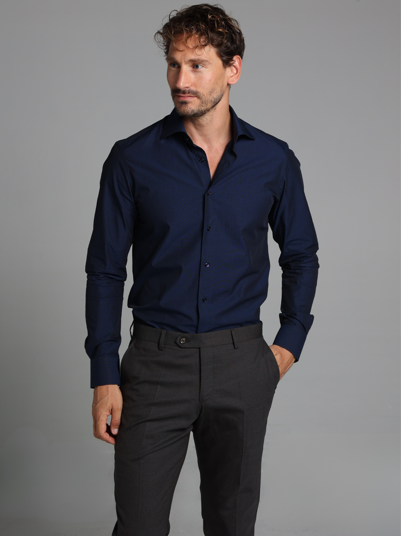 Navy Blue Fil to Fil Slim Fit Shirt