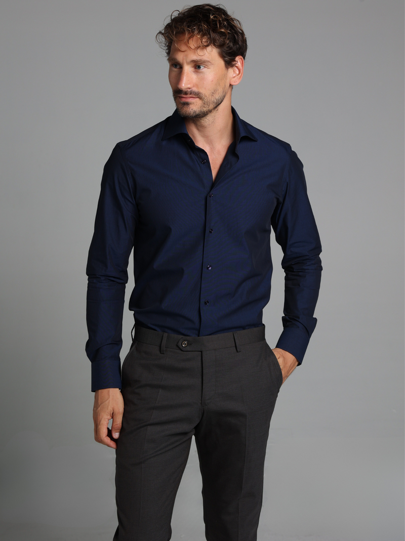 Navy Blue Fil-à-Fil Slim Fit Shirt