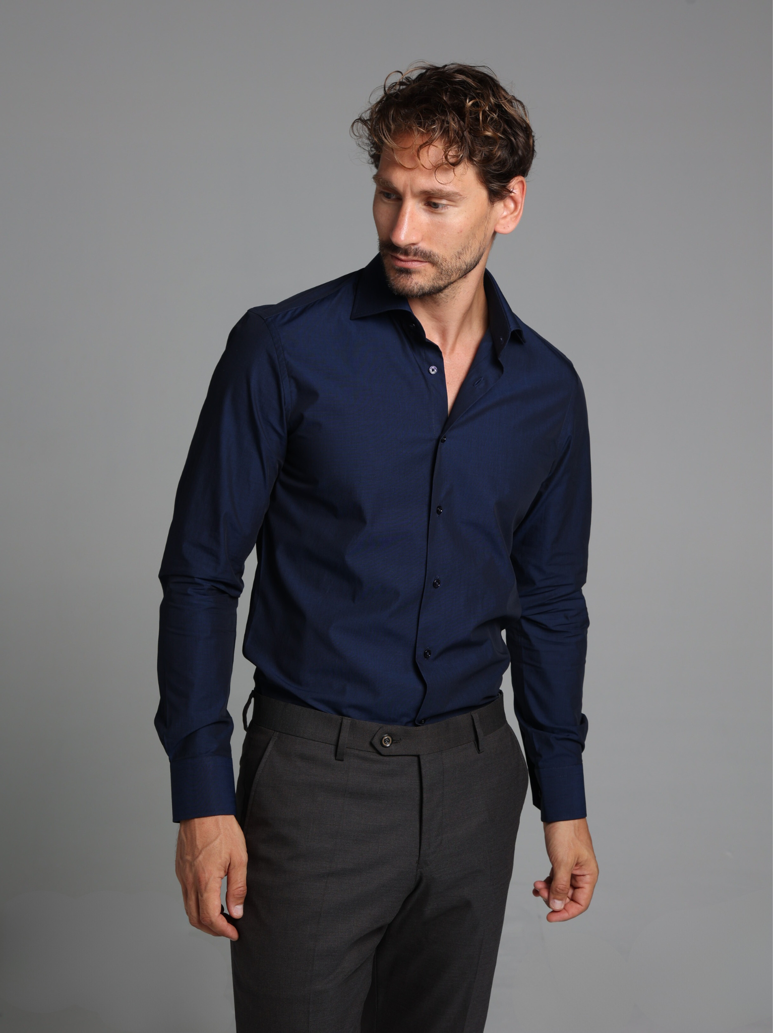 Navy Blue Fil to Fil Slim Fit Shirt