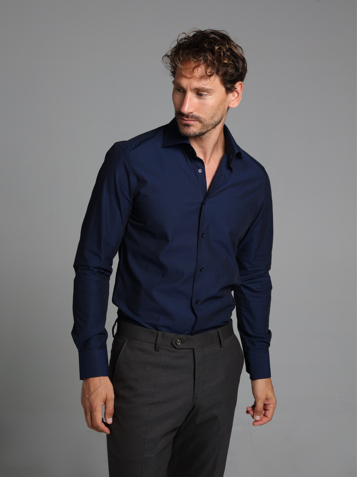 Navy Blue Fil-à-Fil Slim Fit Shirt
